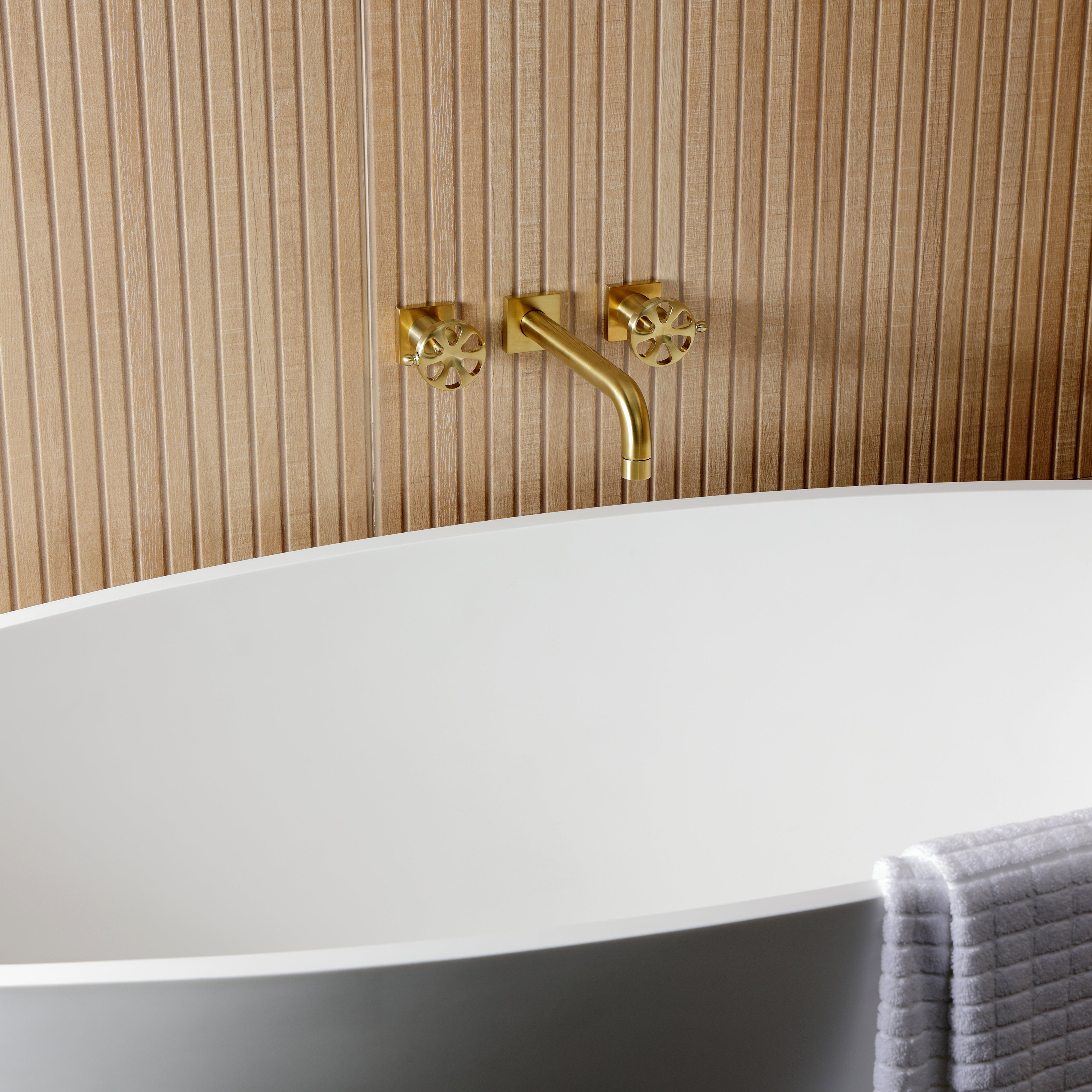 Kingston Brass KS8027RX Belknap Two-Handle Wall Mount Roman Tub Faucet, Brushed Brass
