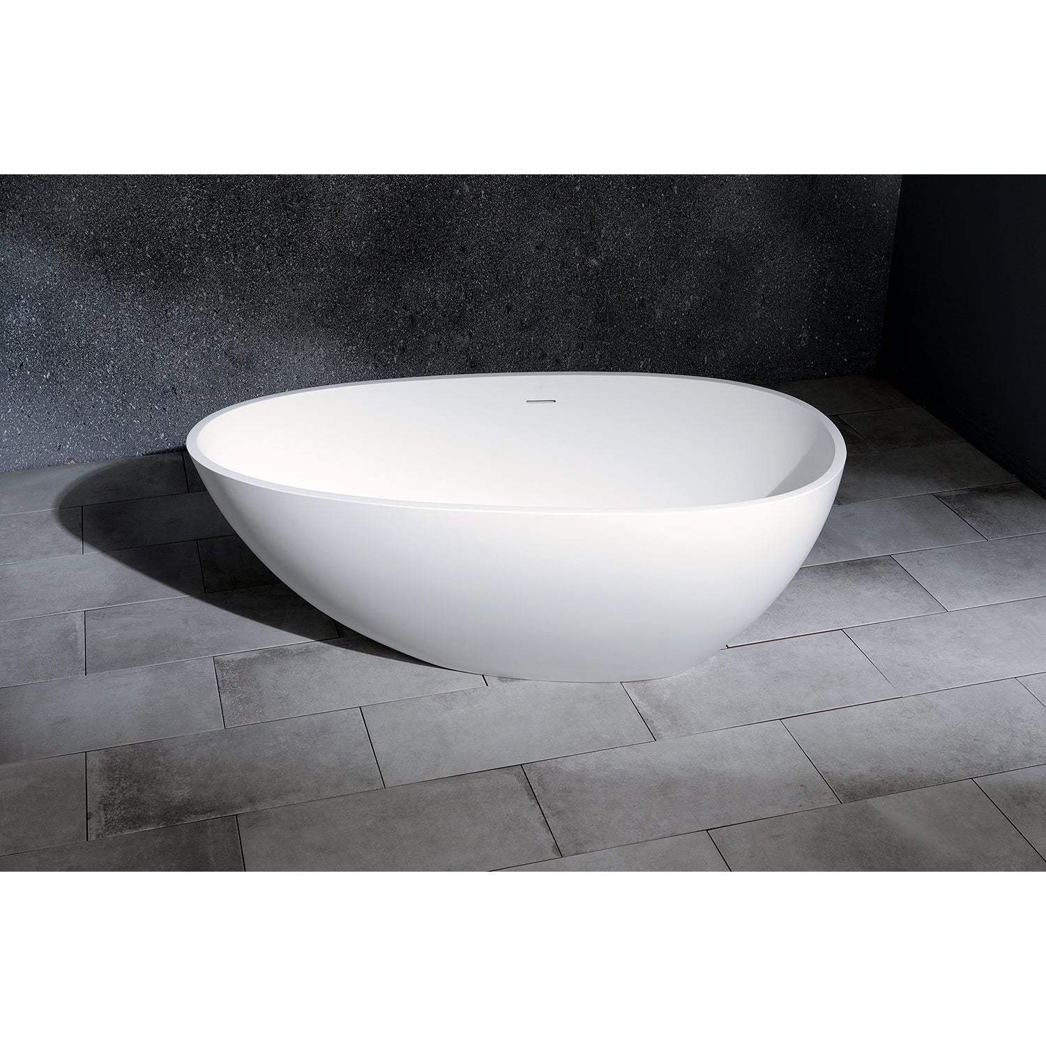 Kingston Brass VRTRS593021 59" Solid Surface Egg Shaped Double Ended Freestanding Tub with Drain, Matte White