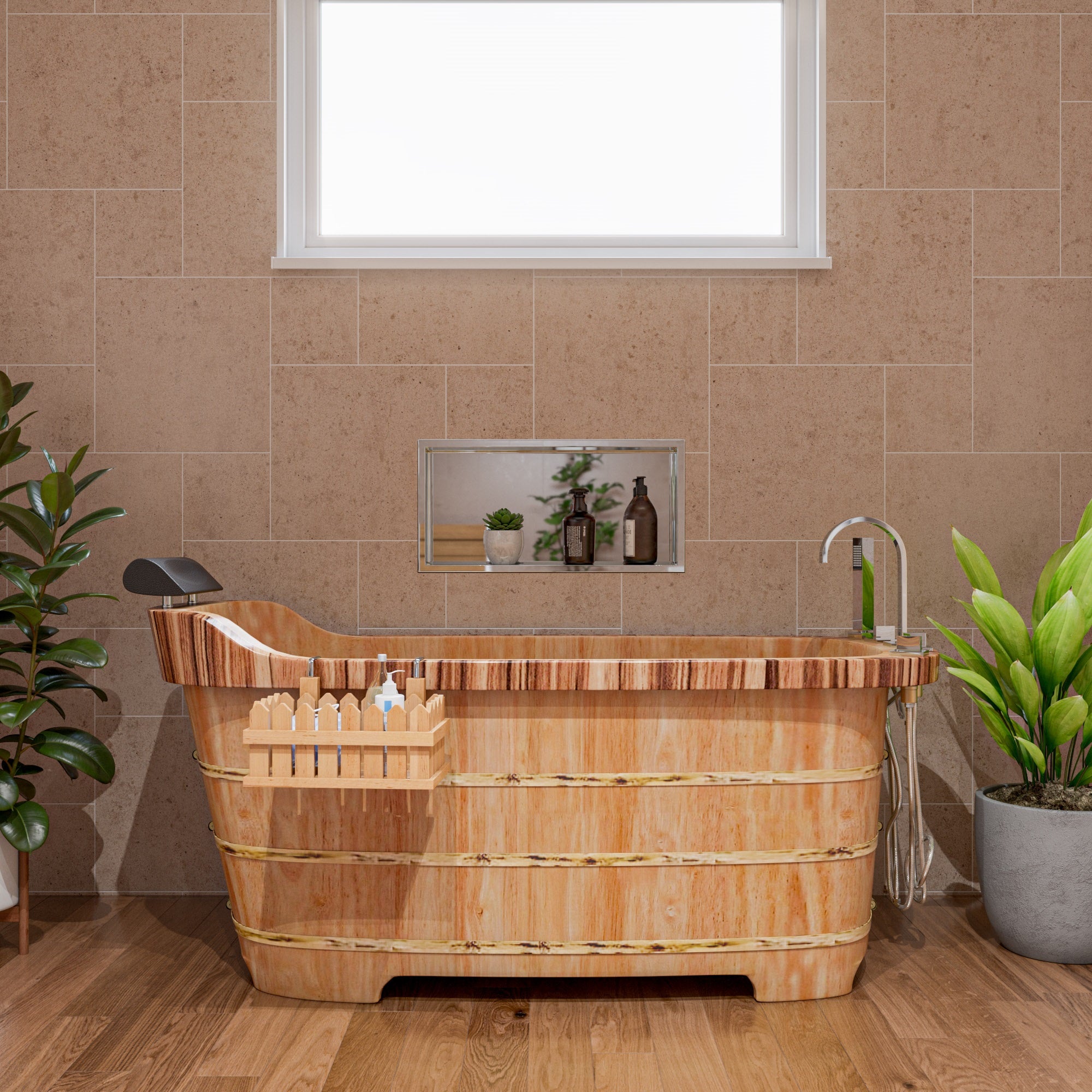ALFI AB1148 59" Free Standing Wooden Bathtub with Chrome Tub Filler