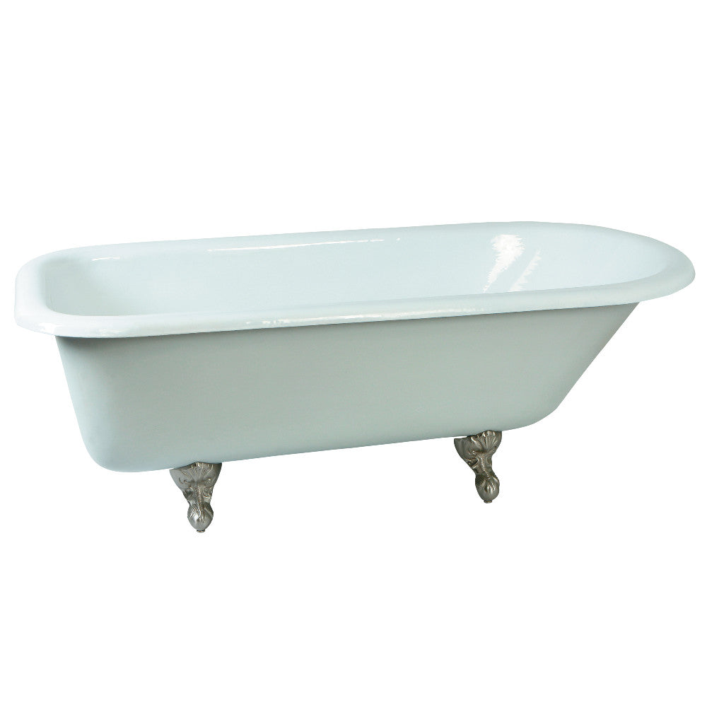 Aqua Eden NHVCTND673123T8 66" Cast Iron Oval Rectangular Roll Top Clawfoot Tub (No Faucet Drillings), White/Brushed Nickel