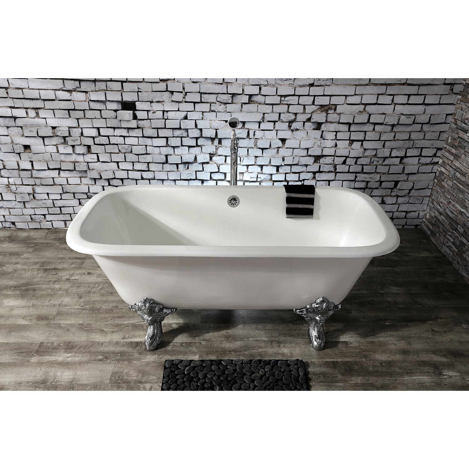 Aqua Eden VCTQND6732NL1 67" Cast Iron Rectangular Double Ended Clawfoot Tub (No Faucet Drillings), White/Polished Chrome