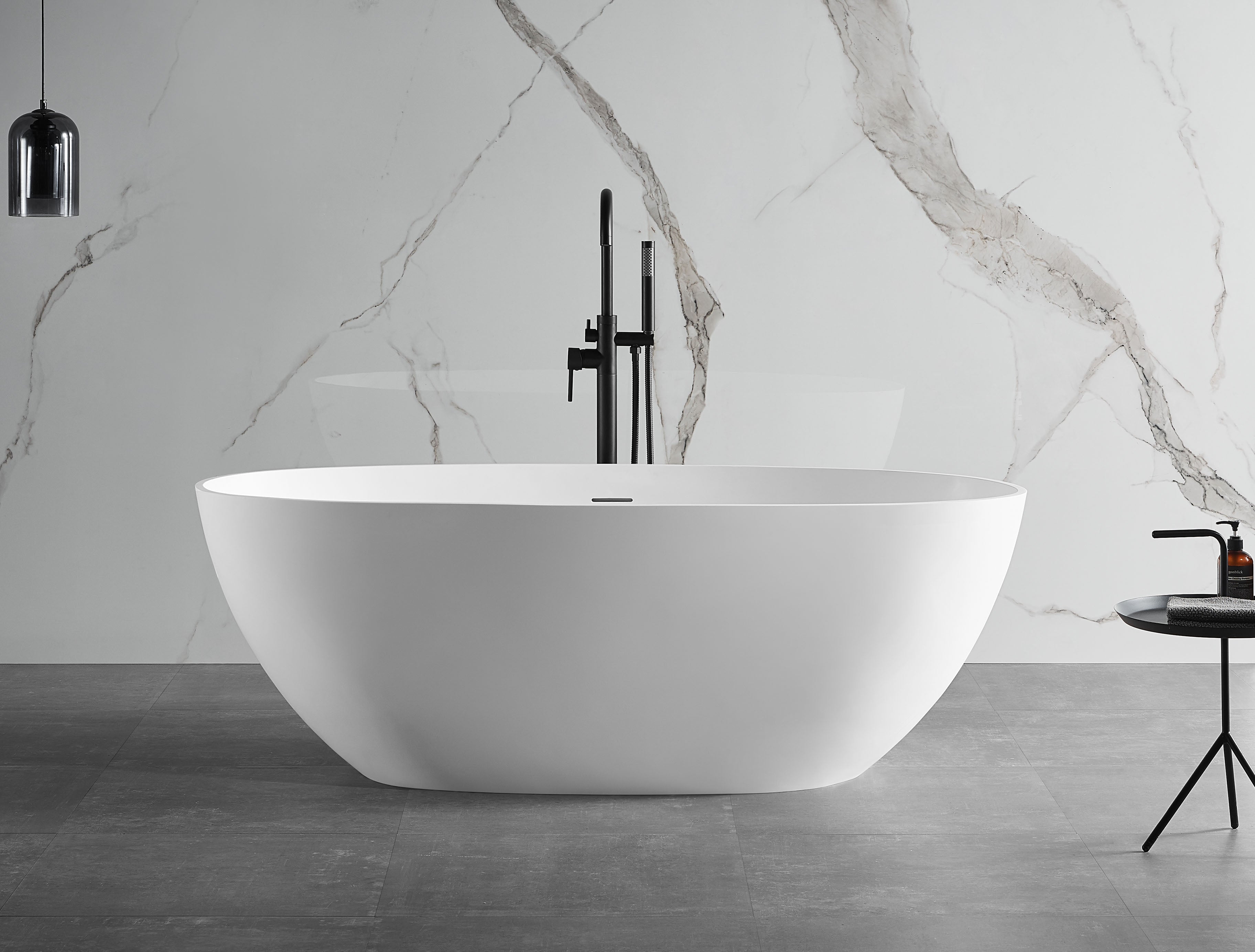 ALFI AB9975 59" White Oval Solid Surface Resin Soaking Bathtub