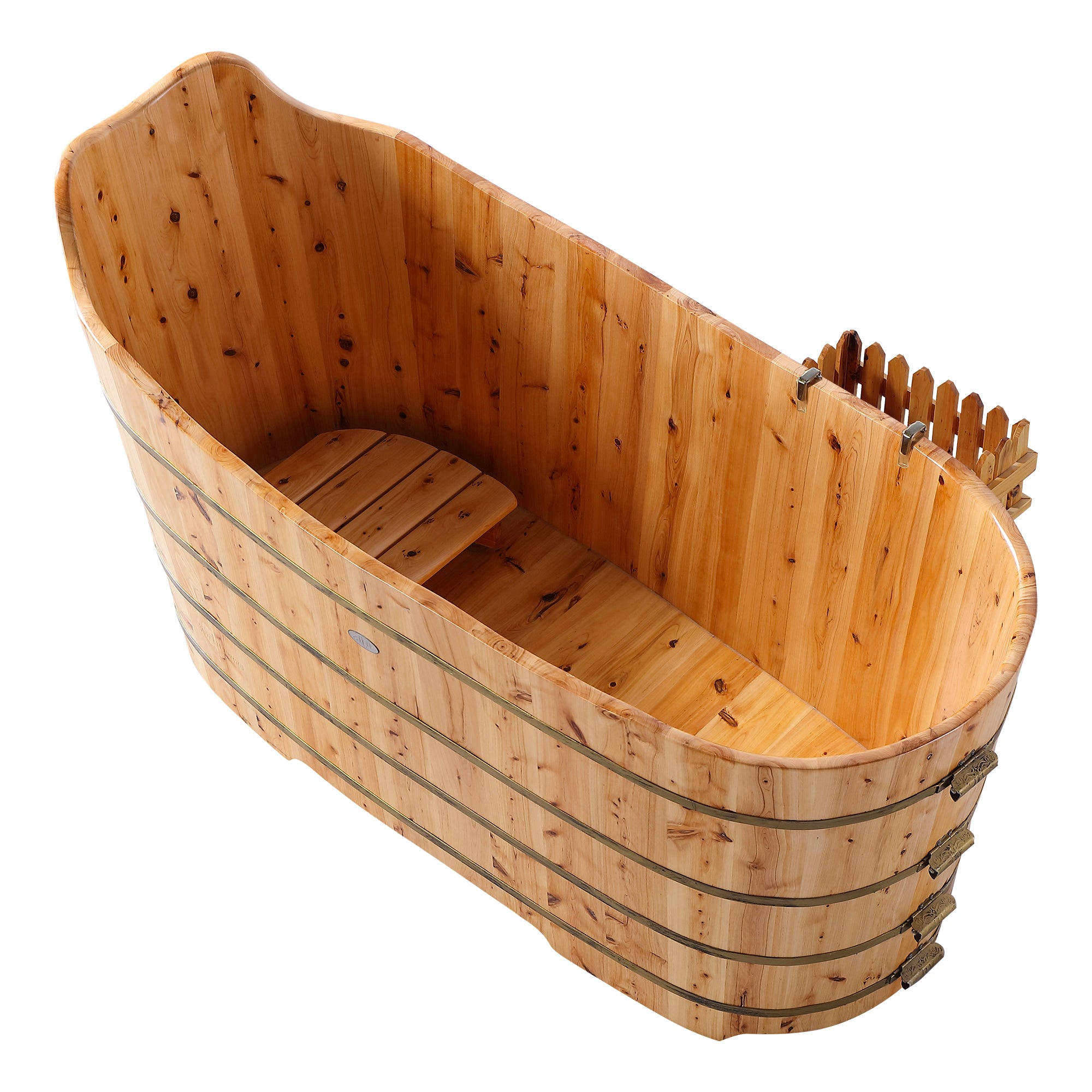 ALFI AB1103 59" Free Standing Cedar Wood Bathtub with Bench