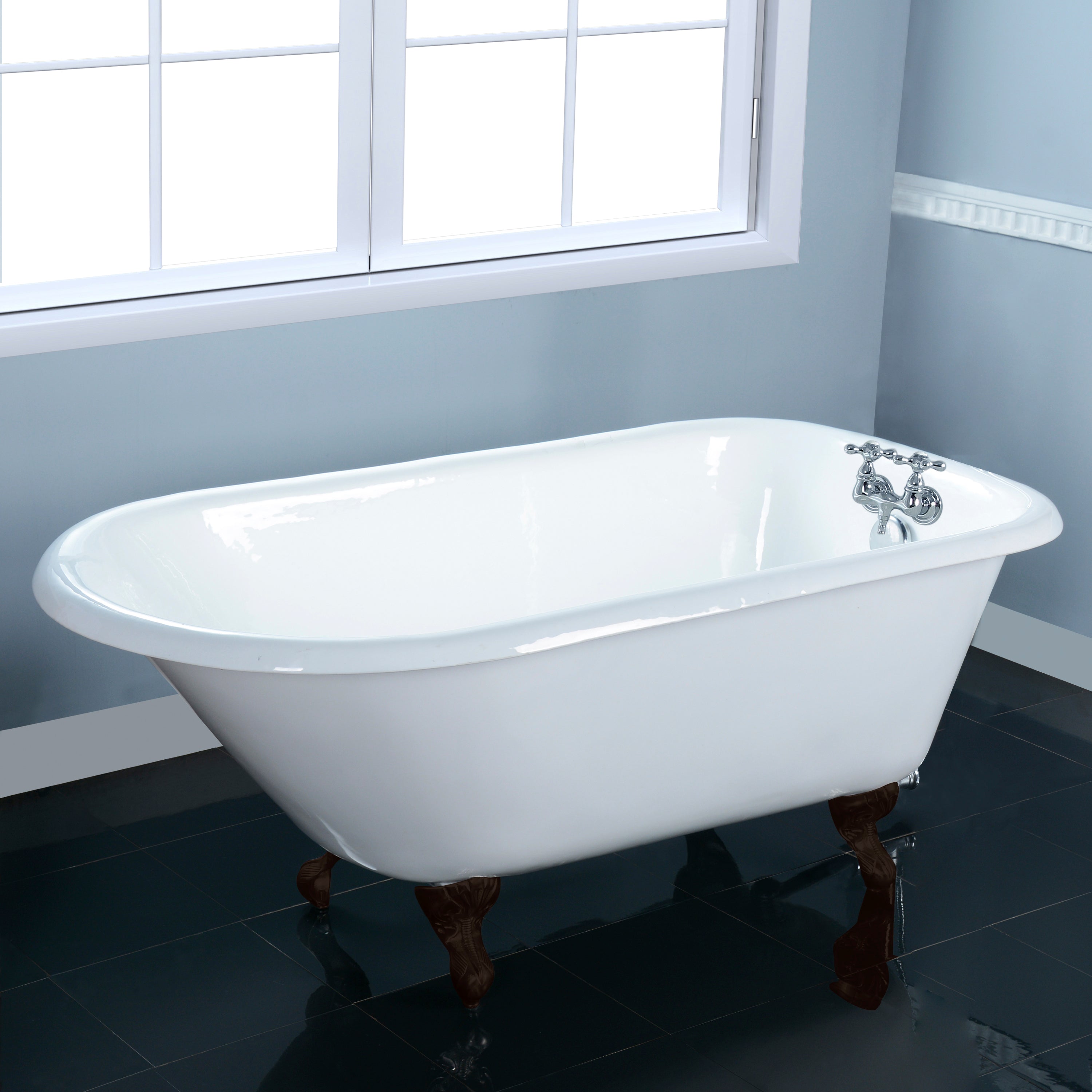 Aqua Eden VCT3D483018NT5 48" Cast Iron Classic Flat-Rim Roll Top Clawfoot Tub (3-3/8" Wall Drillings), White/Oil Rubbed Bronze