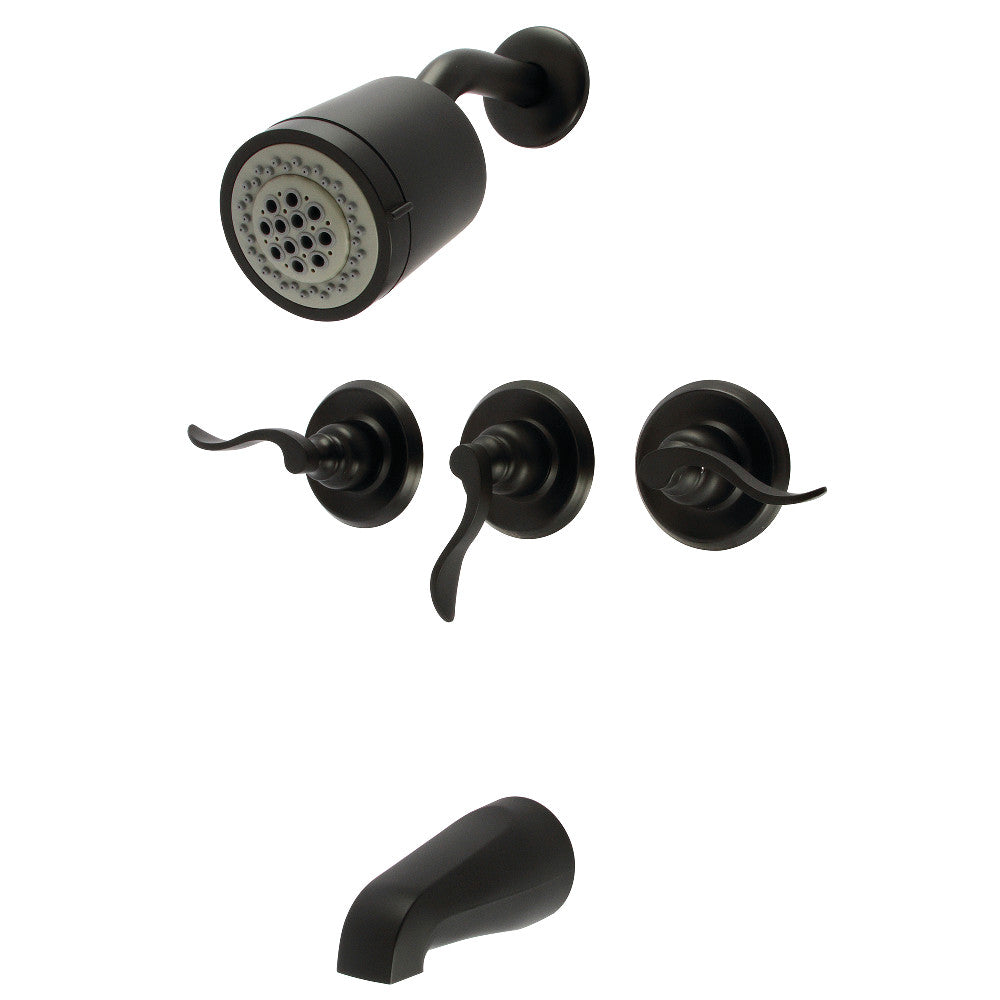 Kingston Brass KB8230NFL NuWave French Triple-Handle Tub and Shower Faucet, Matte Black