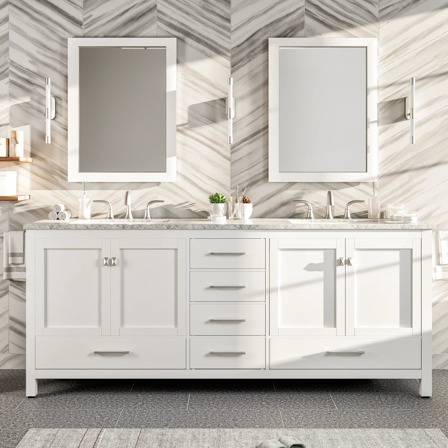 Eviva Aberdeen Transitional Bathroom Vanity w/ White Carrara Top - Bathroom Design Center