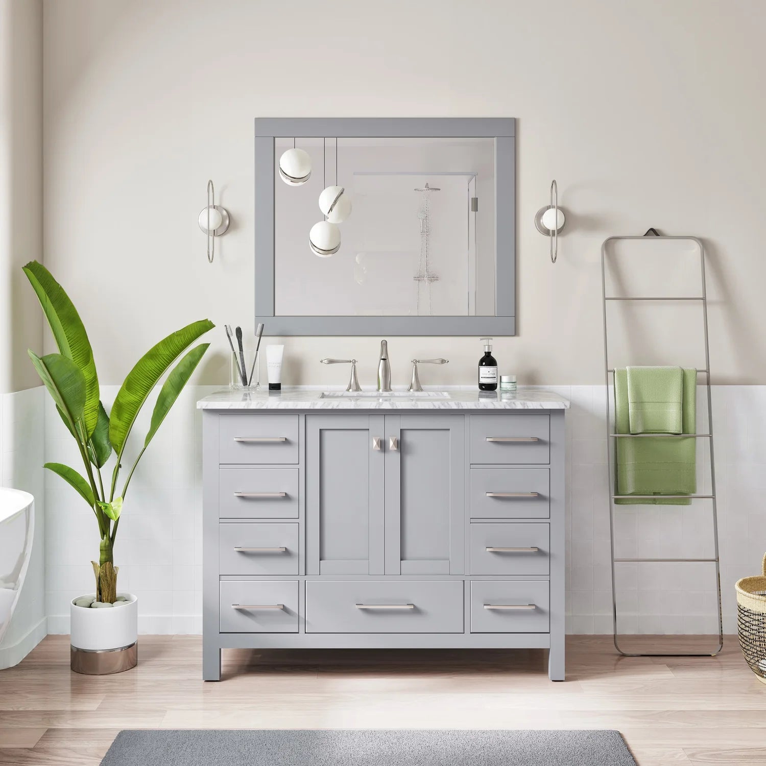Eviva Aberdeen Transitional Bathroom Vanity w/ White Carrara Top - Bathroom Design Center