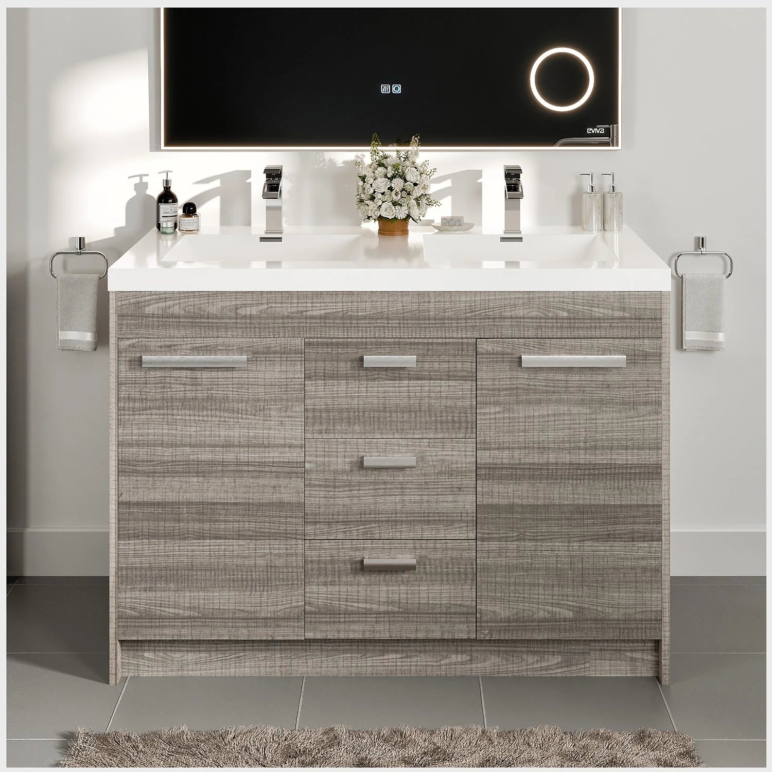 Eviva Lugano Modern Bathroom Vanity w/ White Integrated Top (Multiple Sizes and Colors) - Bathroom Design Center