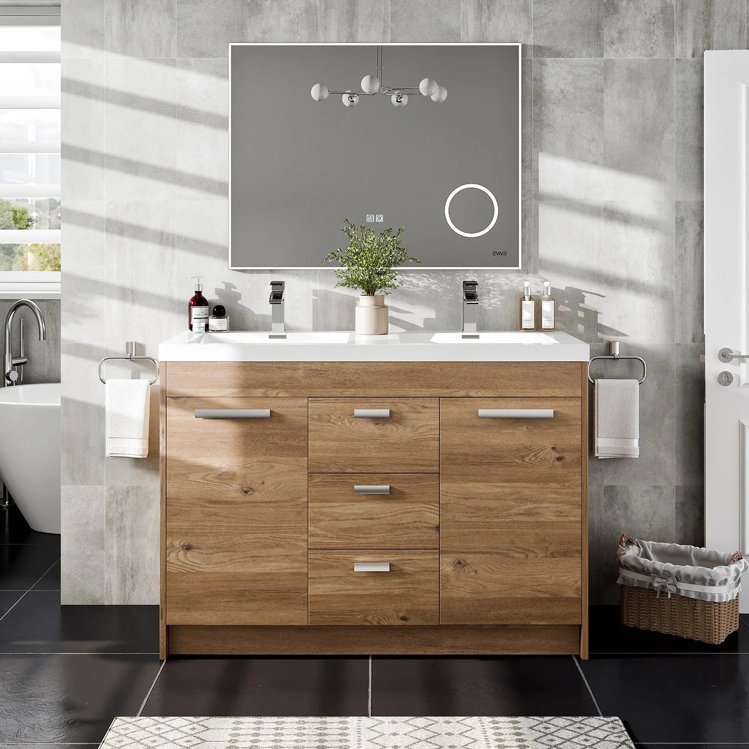Eviva Lugano Modern Bathroom Vanity w/ White Integrated Top (Multiple Sizes and Colors) - Bathroom Design Center