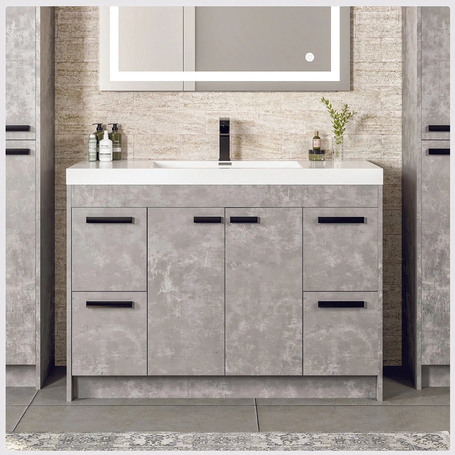 Eviva Lugano Modern Bathroom Vanity w/ White Integrated Top (Multiple Sizes and Colors) - Bathroom Design Center