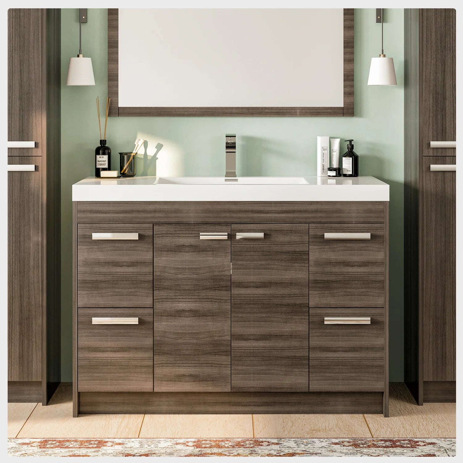 Eviva Lugano Modern Bathroom Vanity w/ White Integrated Top (Multiple Sizes and Colors) - Bathroom Design Center