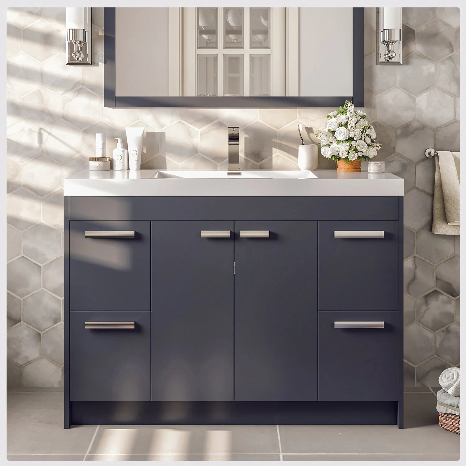 Eviva Lugano Modern Bathroom Vanity w/ White Integrated Top (Multiple Sizes and Colors) - Bathroom Design Center