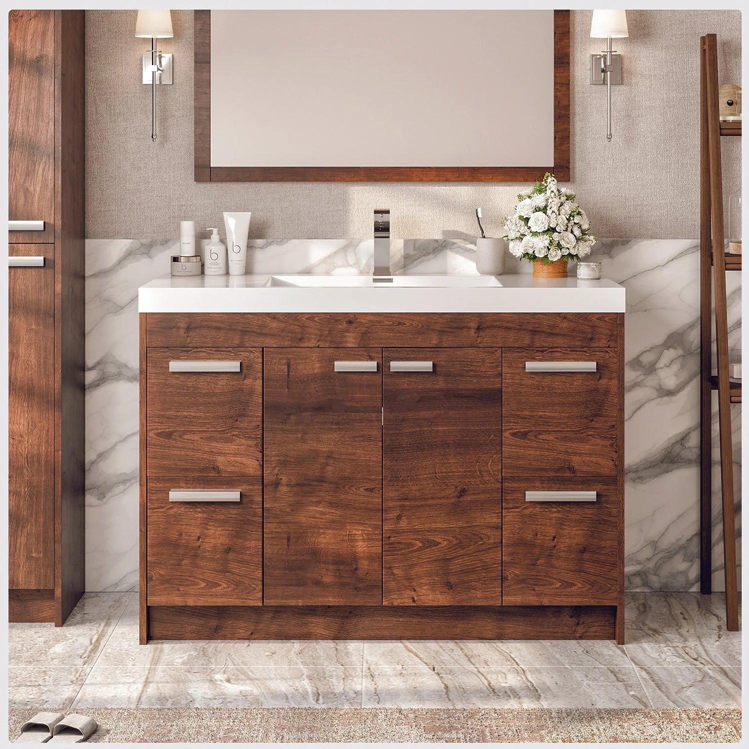 Eviva Lugano Modern Bathroom Vanity w/ White Integrated Top (Multiple Sizes and Colors) - Bathroom Design Center