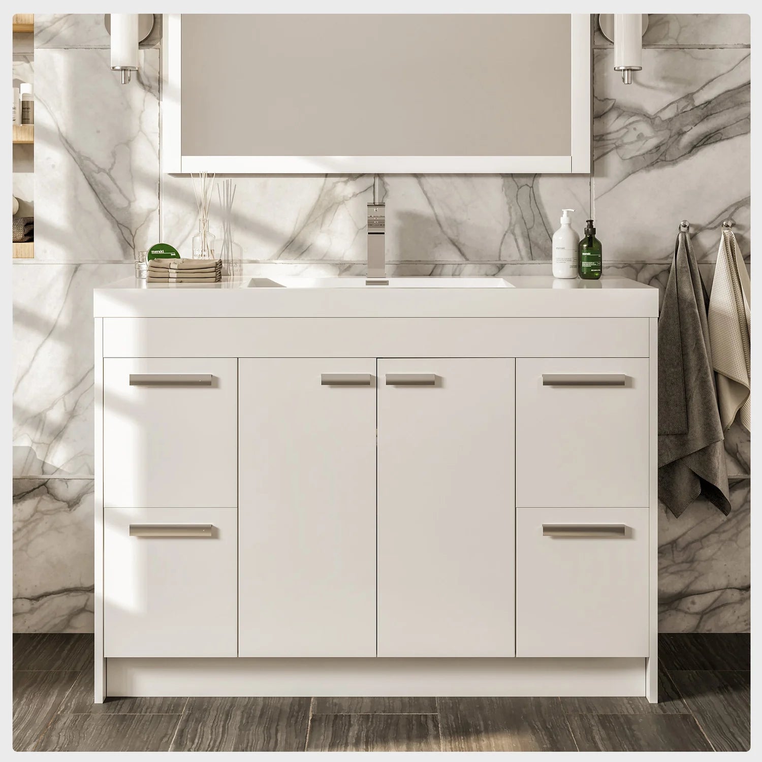 Eviva Lugano Modern Bathroom Vanity w/ White Integrated Top (Multiple Sizes and Colors) - Bathroom Design Center