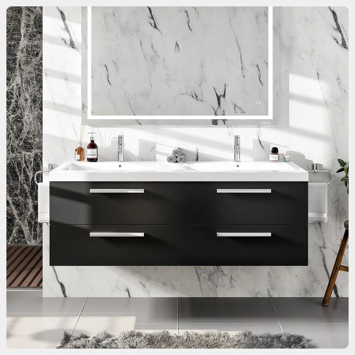 Eviva Surf 57" Modern Bathroom Vanity Set with Integrated White Acrylic Double Sink - Bathroom Design Center