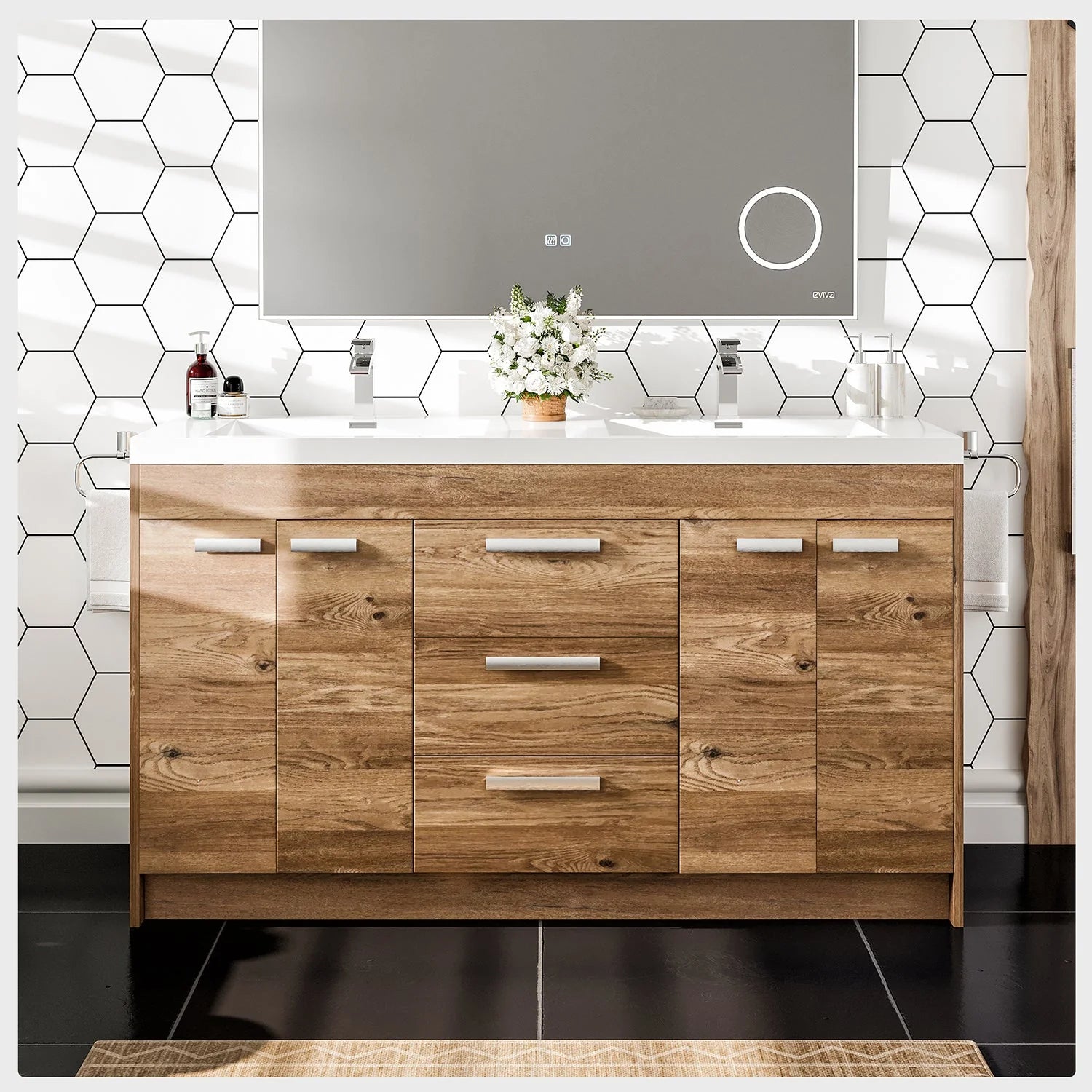 Eviva Lugano Modern Bathroom Vanity w/ White Integrated Top (Multiple Sizes and Colors) - Bathroom Design Center