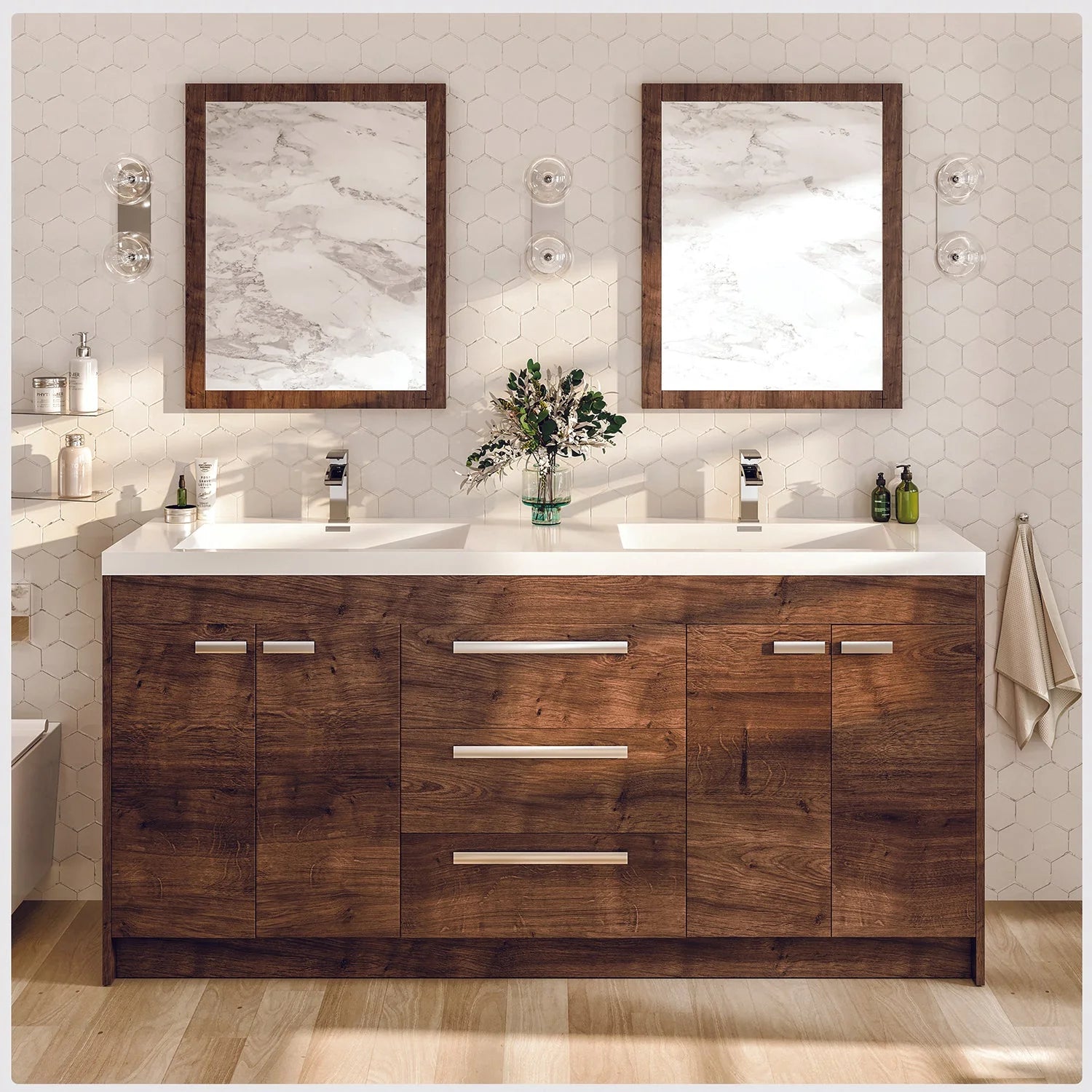 Eviva Lugano Modern Bathroom Vanity w/ White Integrated Top (Multiple Sizes and Colors) - Bathroom Design Center