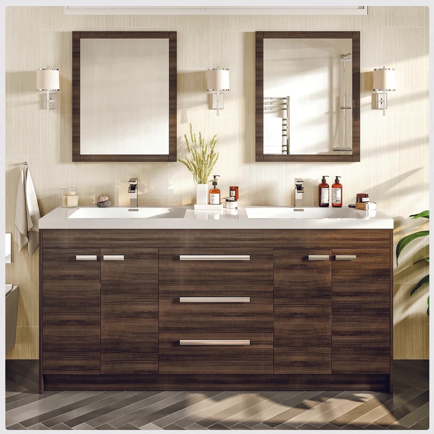 Eviva Lugano Modern Bathroom Vanity w/ White Integrated Top (Multiple Sizes and Colors) - Bathroom Design Center