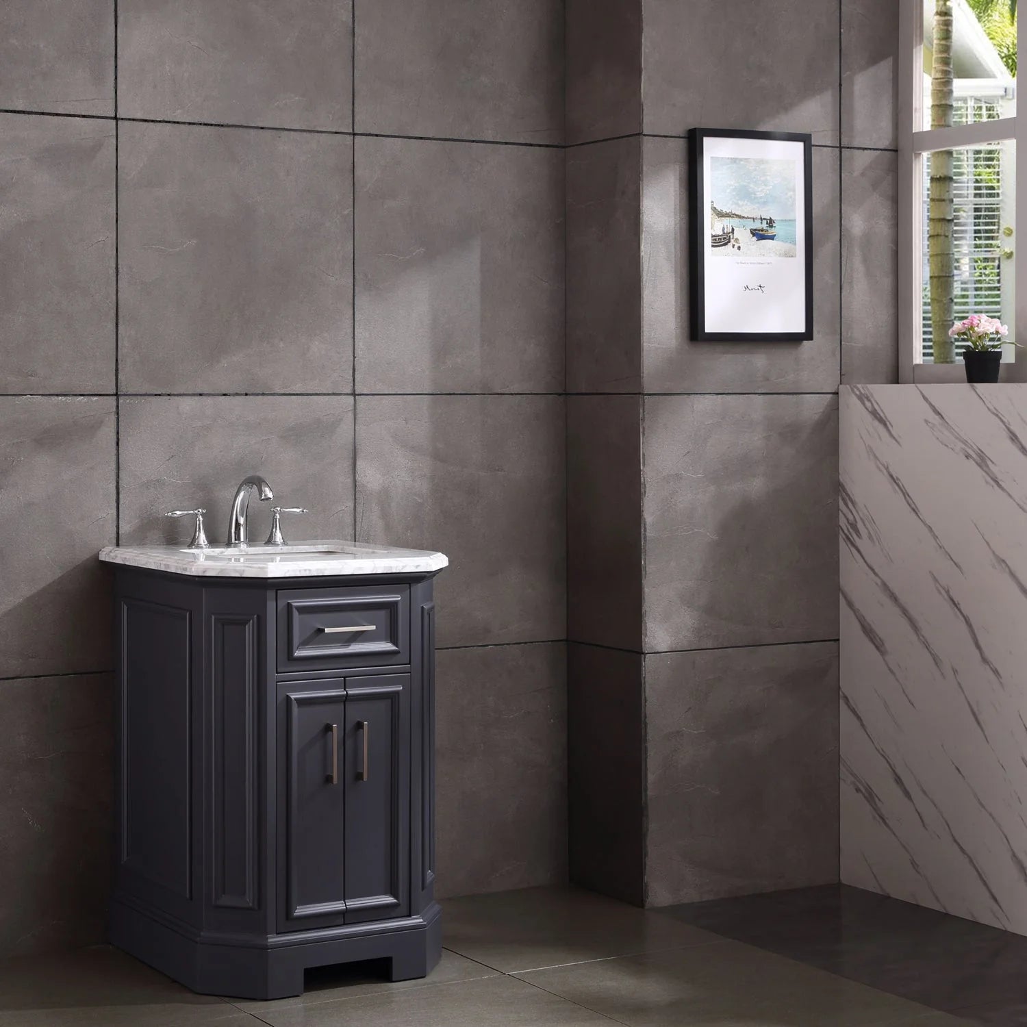 Eviva Glory Bathroom Vanity with Carrara Marble Countertop and Porcelain Sink - Bathroom Design Center