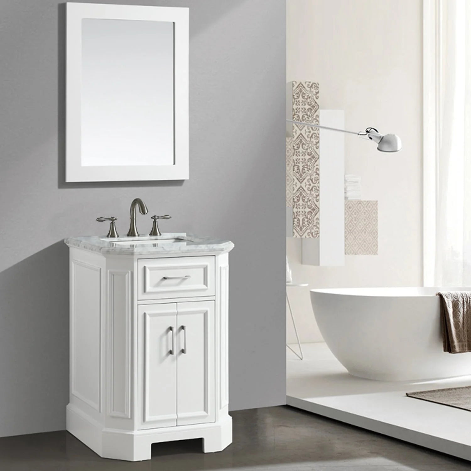 Eviva Glory Bathroom Vanity with Carrara Marble Countertop and Porcelain Sink - Bathroom Design Center