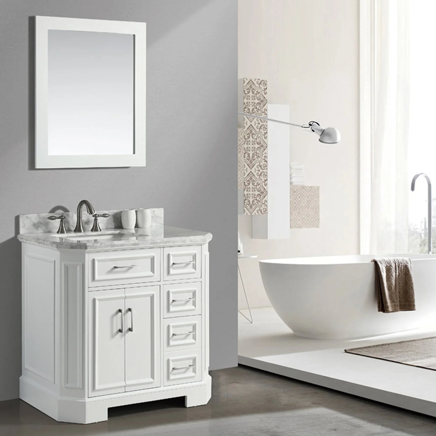 Eviva Glory Bathroom Vanity with Carrara Marble Countertop and Porcelain Sink - Bathroom Design Center