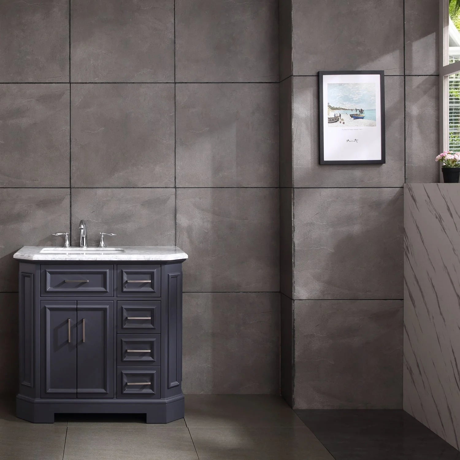 Eviva Glory Bathroom Vanity with Carrara Marble Countertop and Porcelain Sink - Bathroom Design Center