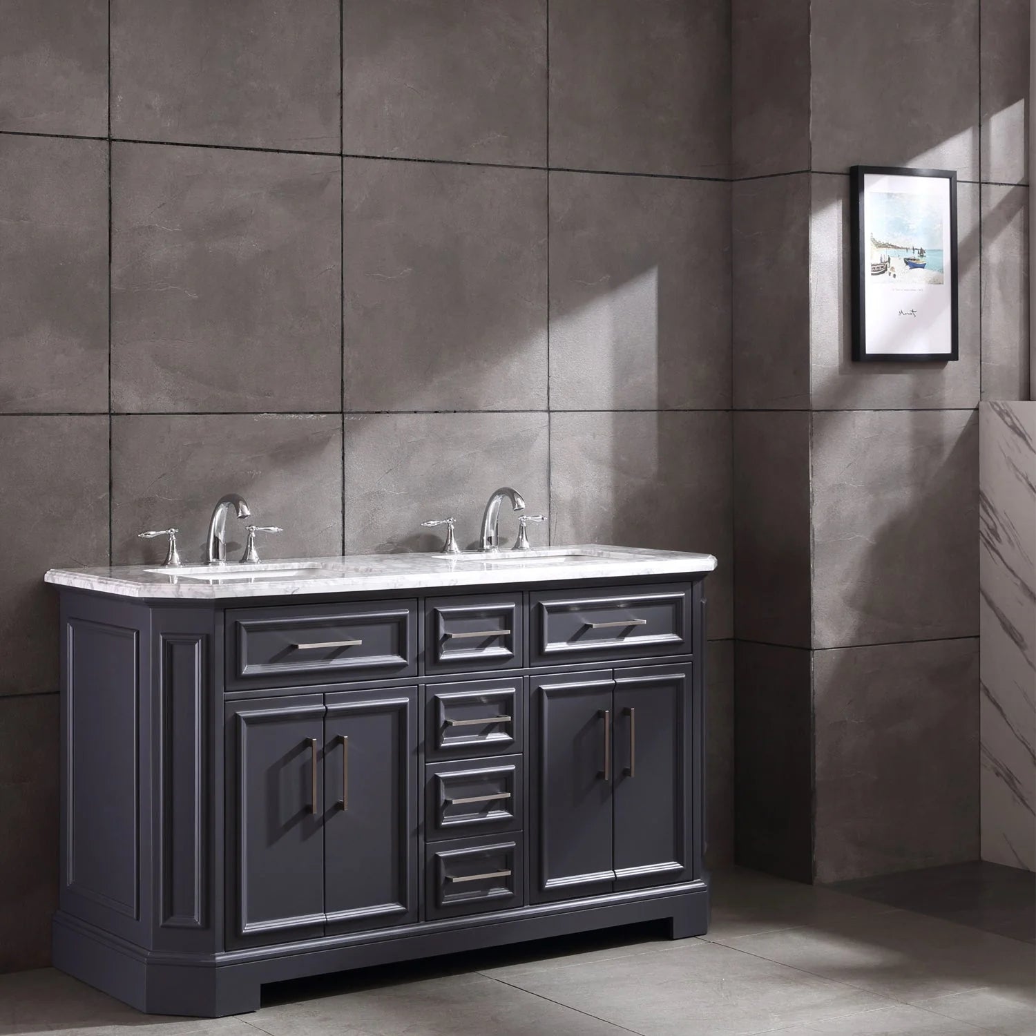 Eviva Glory Bathroom Vanity with Carrara Marble Countertop and Porcelain Sink - Bathroom Design Center