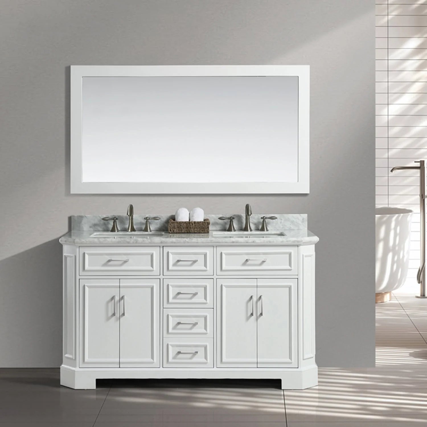Eviva Glory Bathroom Vanity with Carrara Marble Countertop and Porcelain Sink - Bathroom Design Center