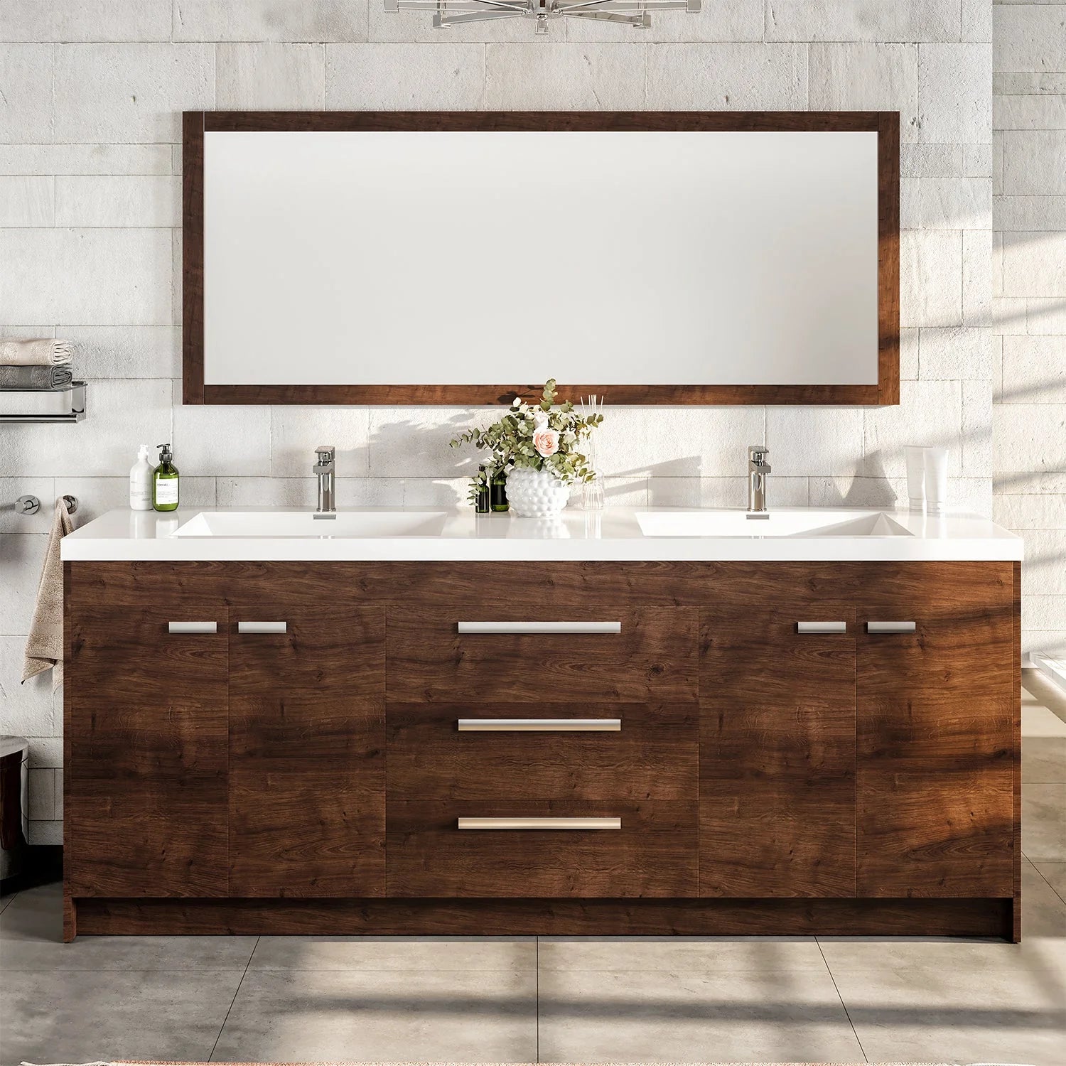 Eviva Lugano Modern Bathroom Vanity w/ White Integrated Top (Multiple Sizes and Colors) - Bathroom Design Center