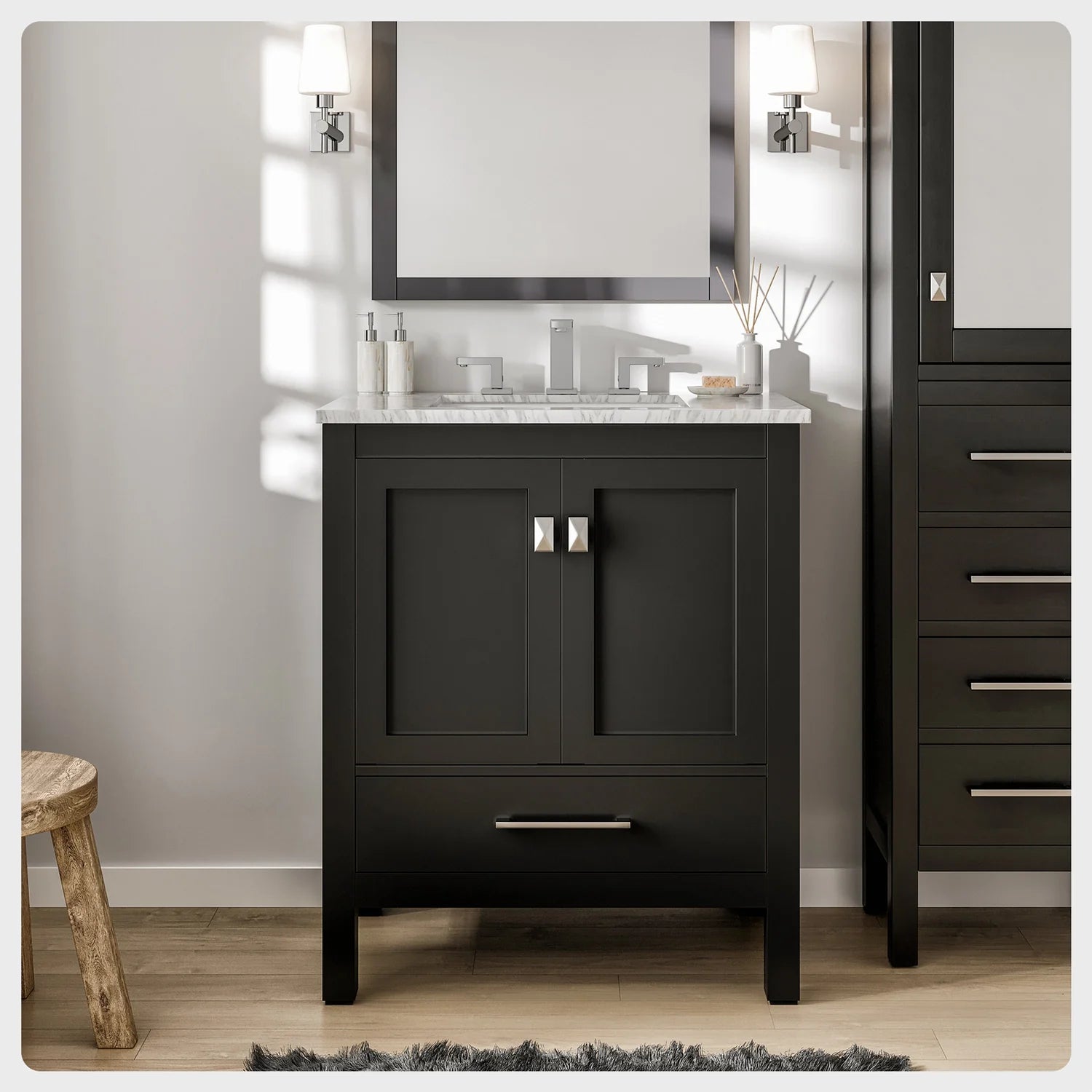 Eviva Aberdeen Transitional Bathroom Vanity w/ White Carrara Top - Bathroom Design Center