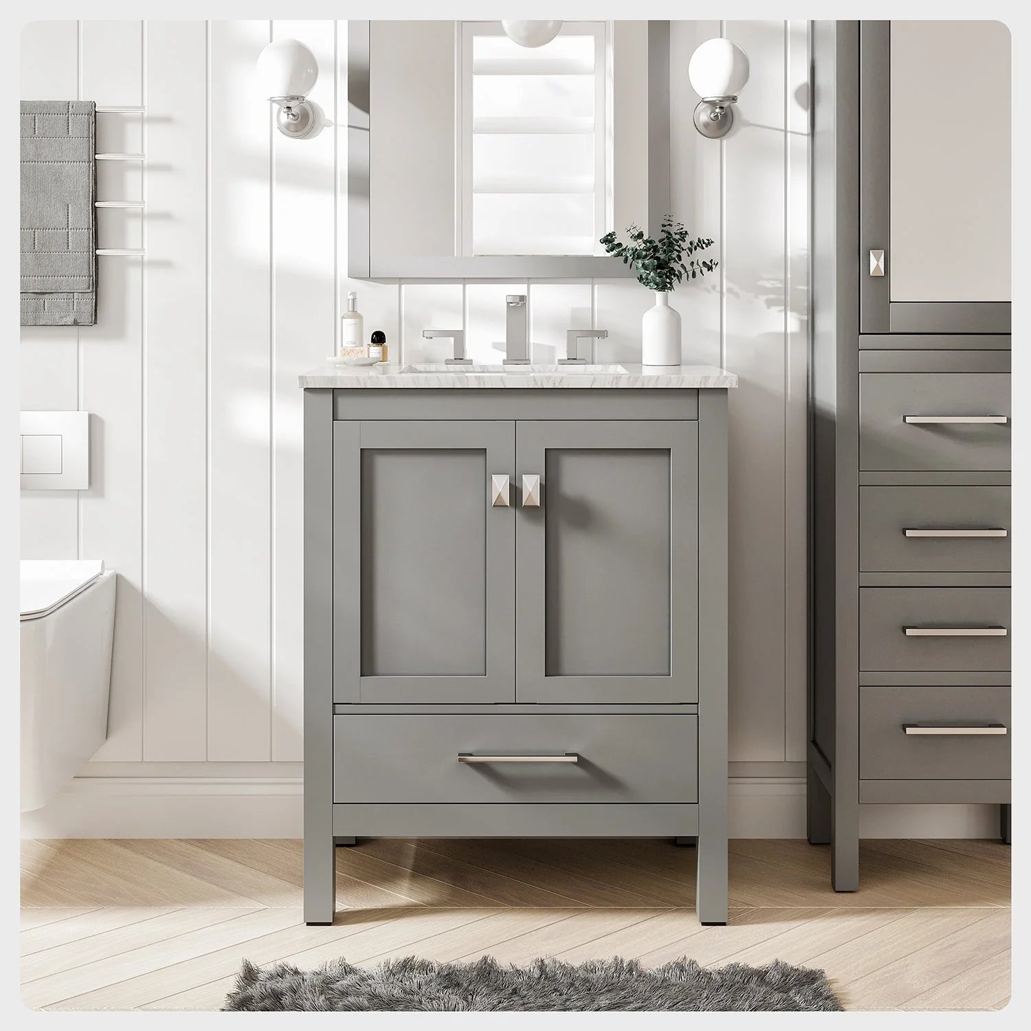 Eviva Aberdeen Transitional Bathroom Vanity w/ White Carrara Top - Bathroom Design Center