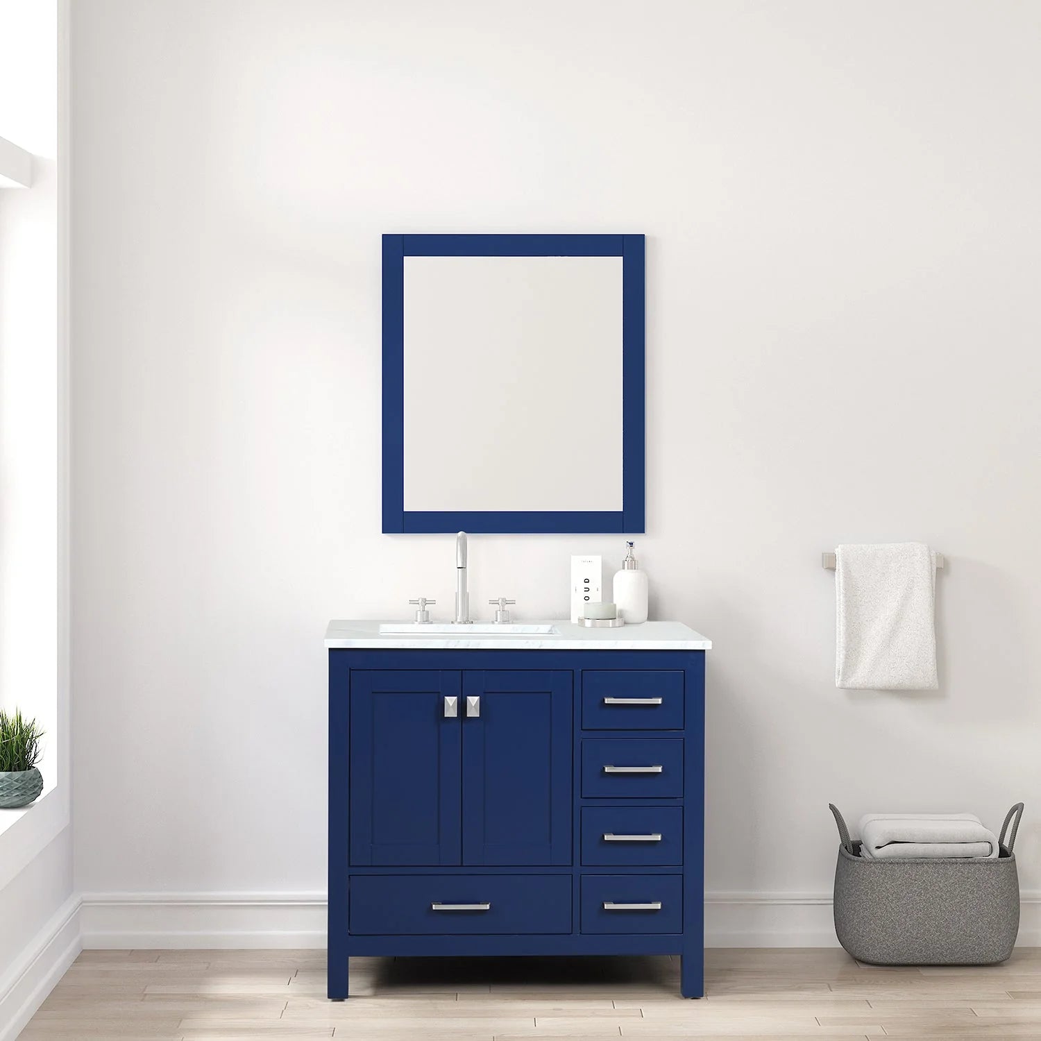 Eviva Aberdeen Transitional Bathroom Vanity w/ White Carrara Top - Bathroom Design Center