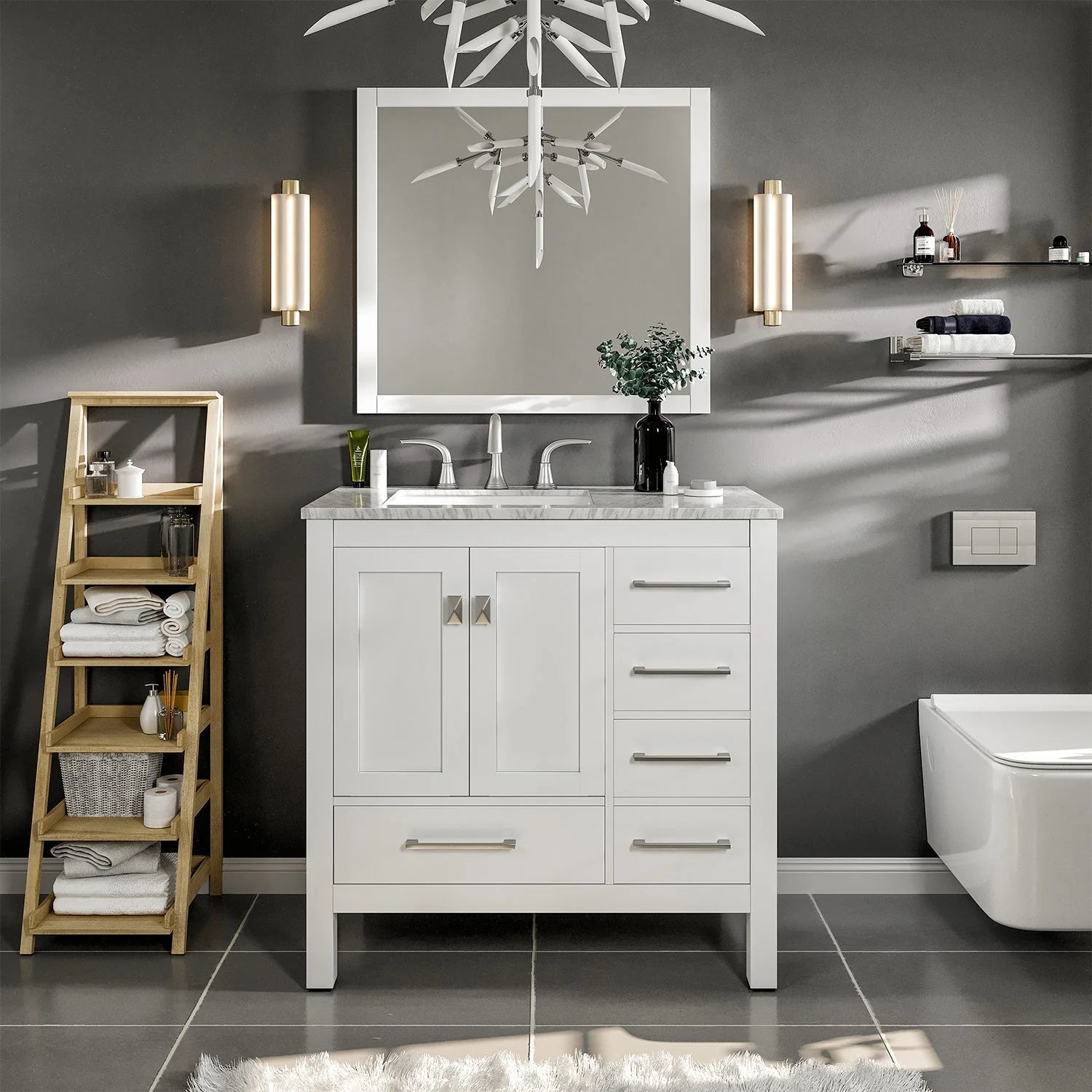 Eviva Aberdeen Transitional Bathroom Vanity w/ White Carrara Top - Bathroom Design Center