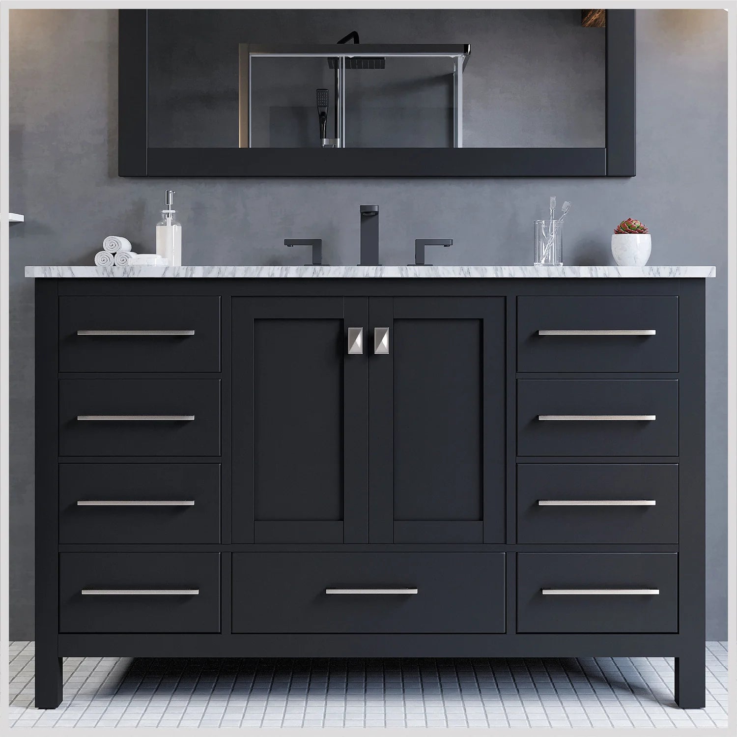 Eviva Aberdeen Transitional Bathroom Vanity w/ White Carrara Top - Bathroom Design Center