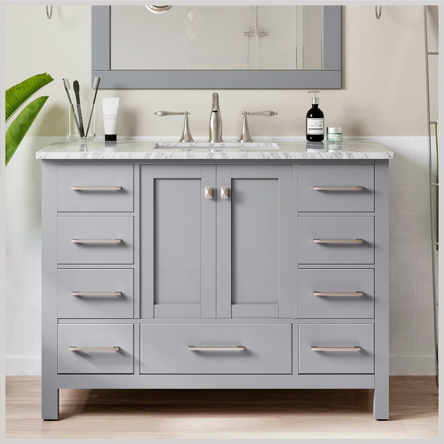 Eviva Aberdeen Transitional Bathroom Vanity w/ White Carrara Top - Bathroom Design Center