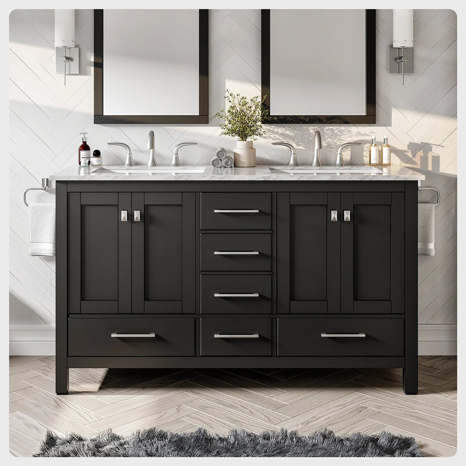 Eviva Aberdeen Transitional Bathroom Vanity w/ White Carrara Top - Bathroom Design Center