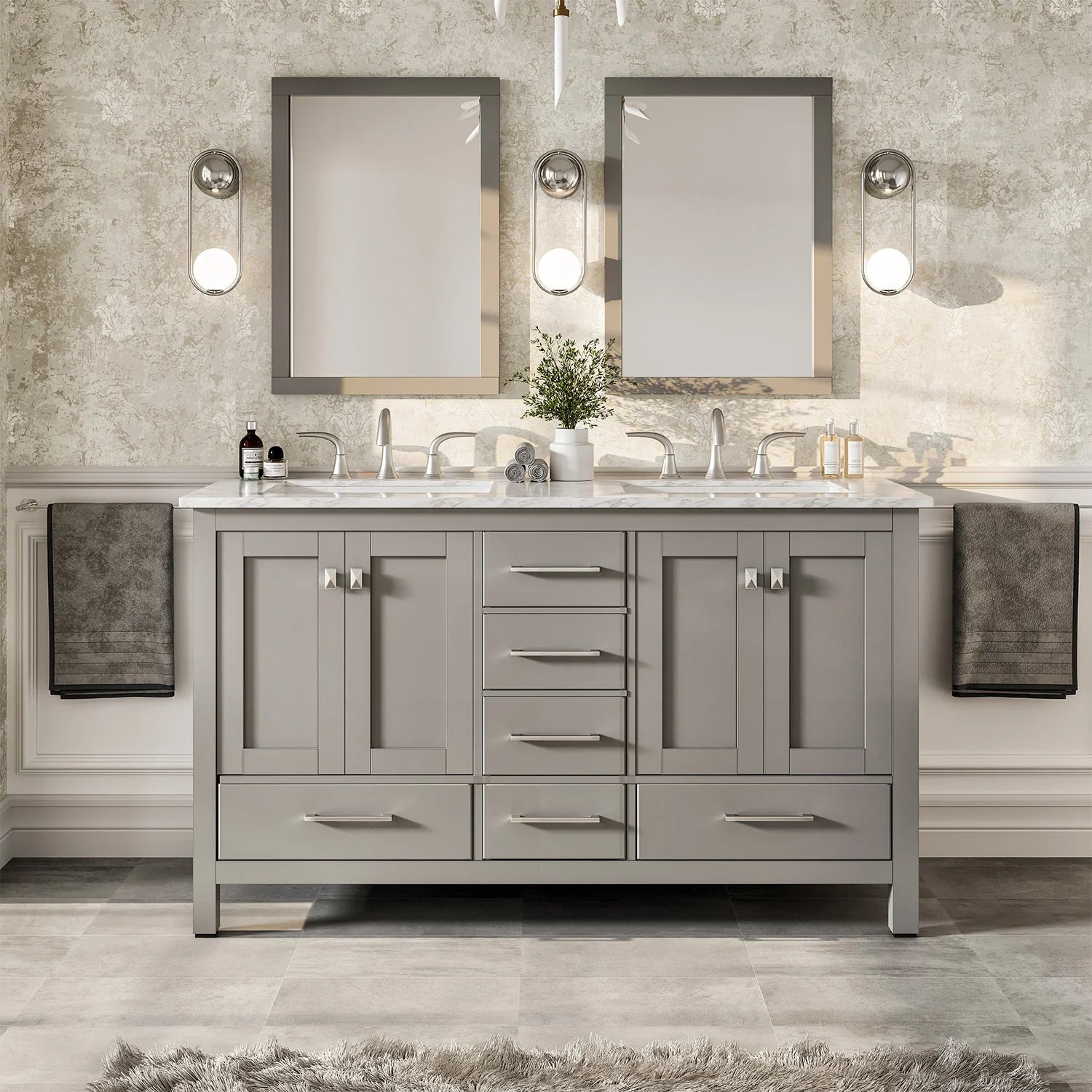 Eviva Aberdeen Transitional Bathroom Vanity w/ White Carrara Top - Bathroom Design Center