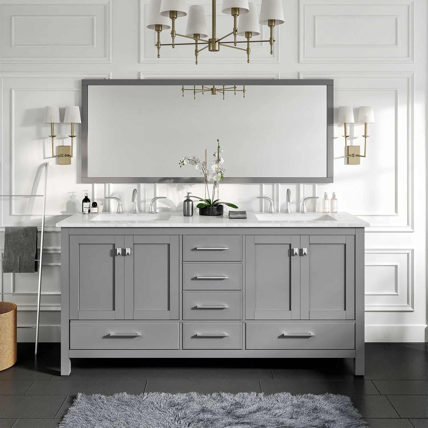Eviva Aberdeen Transitional Bathroom Vanity w/ White Carrara Top - Bathroom Design Center