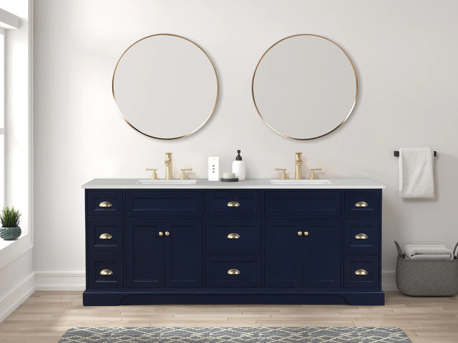 Eviva Epic Double Vanity with White Quartz Top and Gold Hardware - 84" and 96" - Bathroom Design Center