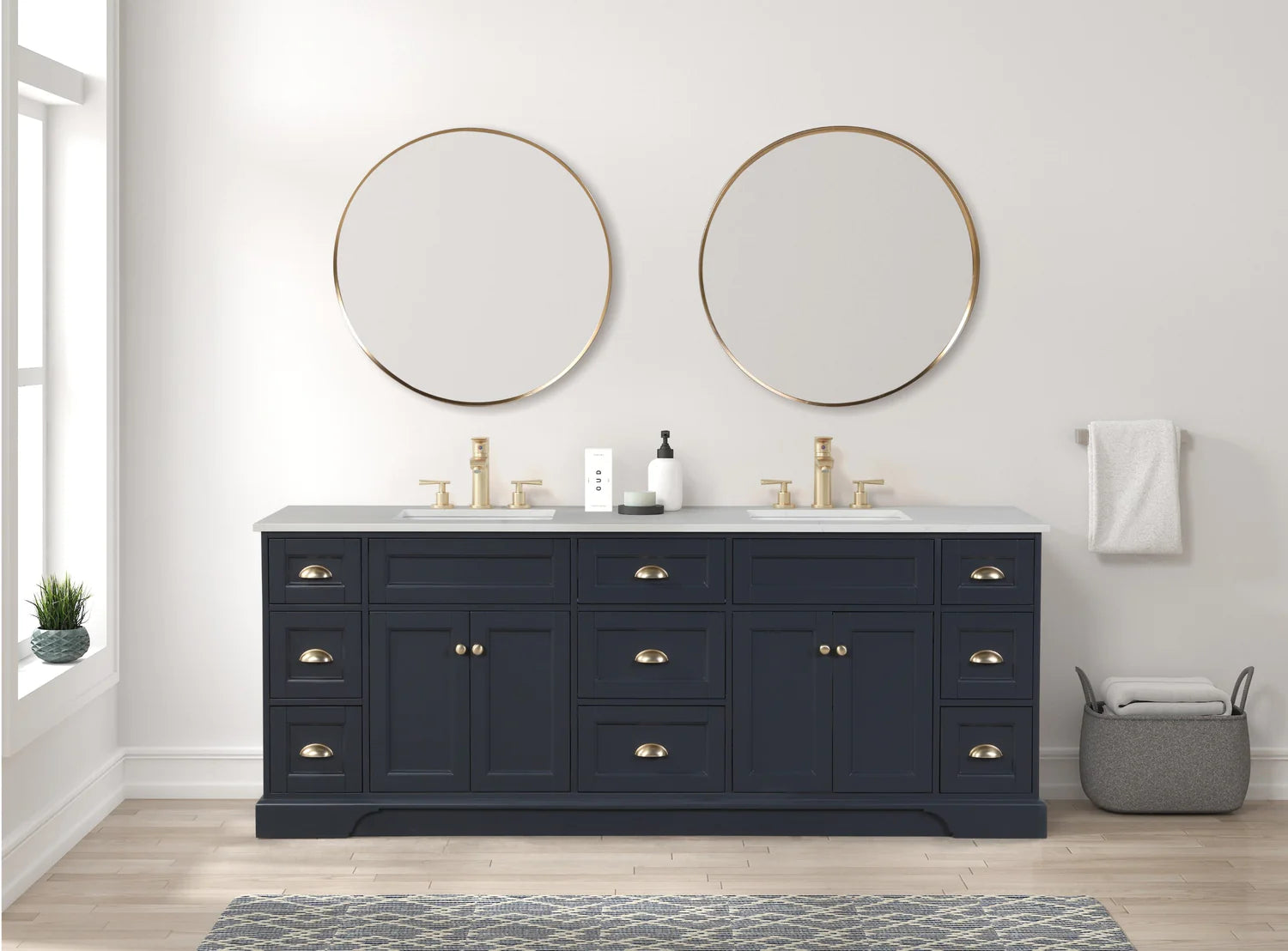 Eviva Epic Double Vanity with White Quartz Top and Gold Hardware - 84" and 96" - Bathroom Design Center