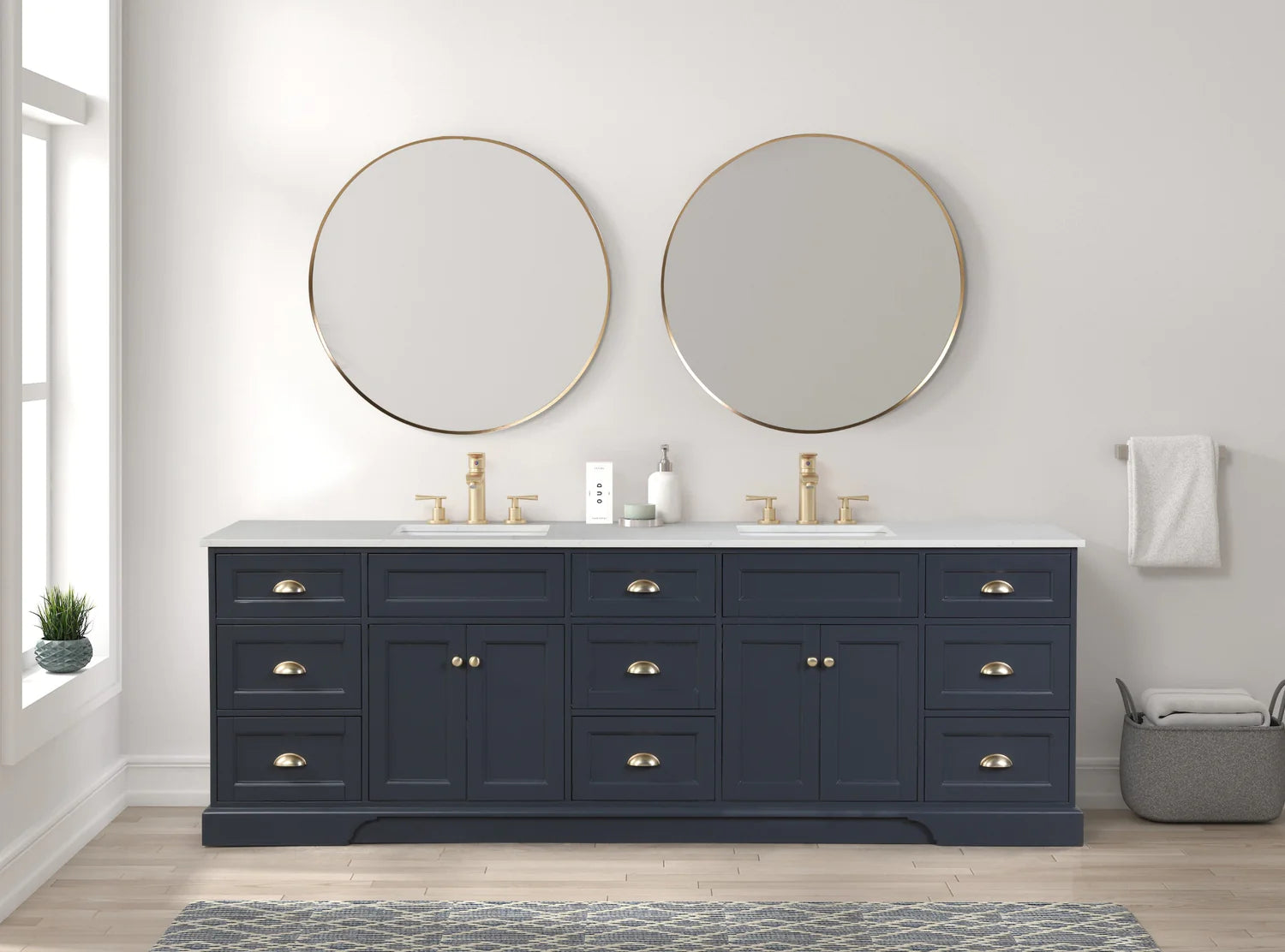 Eviva Epic Double Vanity with White Quartz Top and Gold Hardware - 84" and 96" - Bathroom Design Center