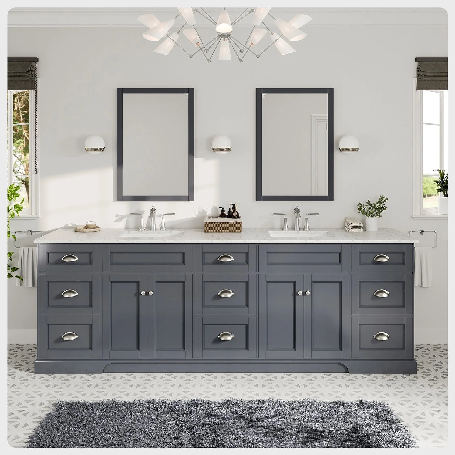 Eviva Epic Double Vanity with White Quartz Top and Gold Hardware - 84" and 96" - Bathroom Design Center