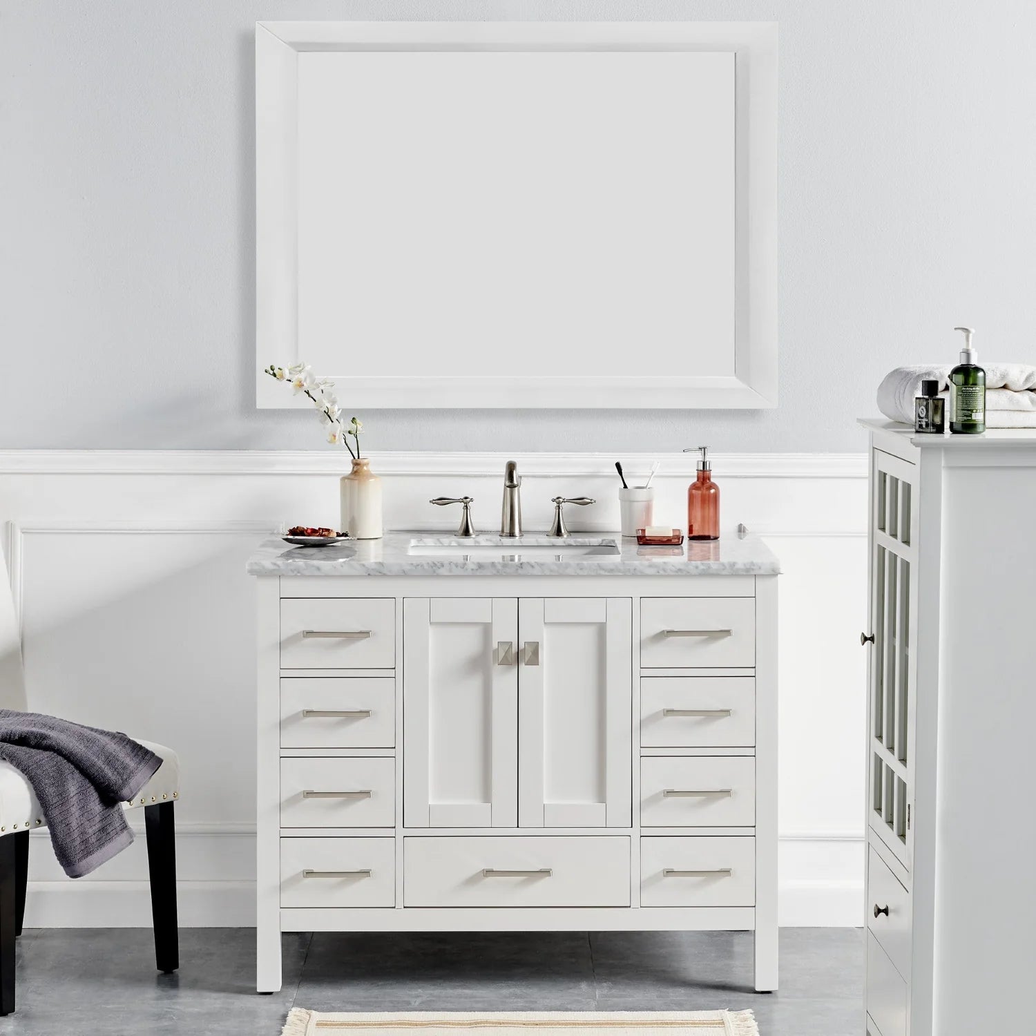 Eviva Aberdeen Transitional Bathroom Vanity w/ White Carrara Top - Bathroom Design Center