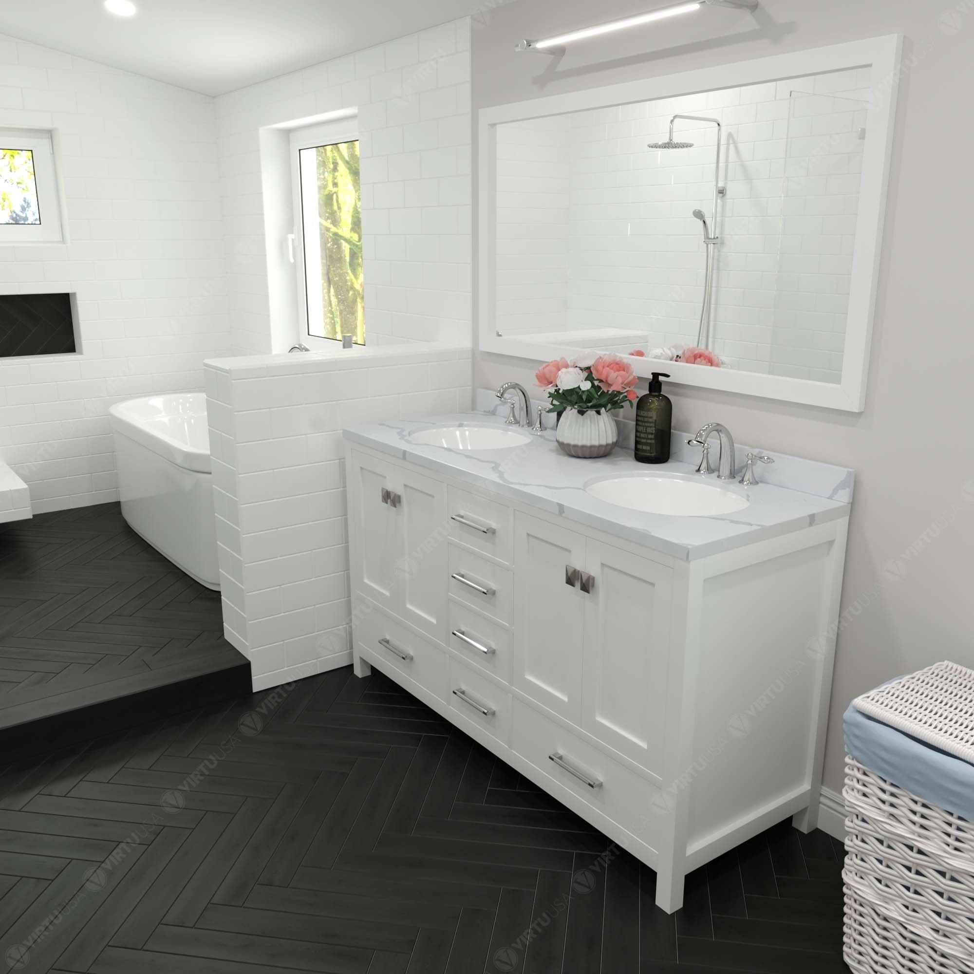 Virtu USA Caroline Avenue 60" Single Bath Vanity in White (multiple options) - Bathroom Design Center