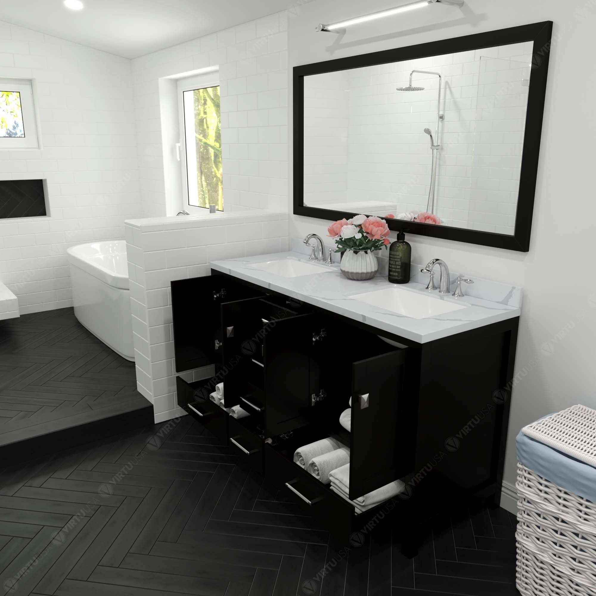 Virtu USA Caroline Avenue 60" Double Bath Vanity in Espresso - Bathroom Design Center