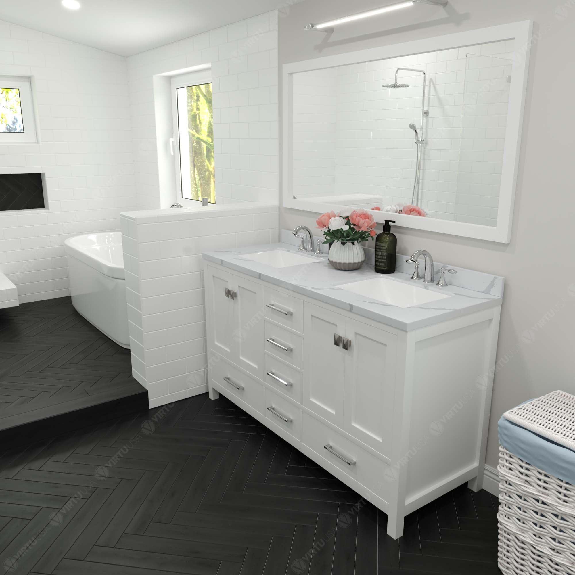 Virtu USA Caroline Avenue 60" Single Bath Vanity in White (multiple options) - Bathroom Design Center