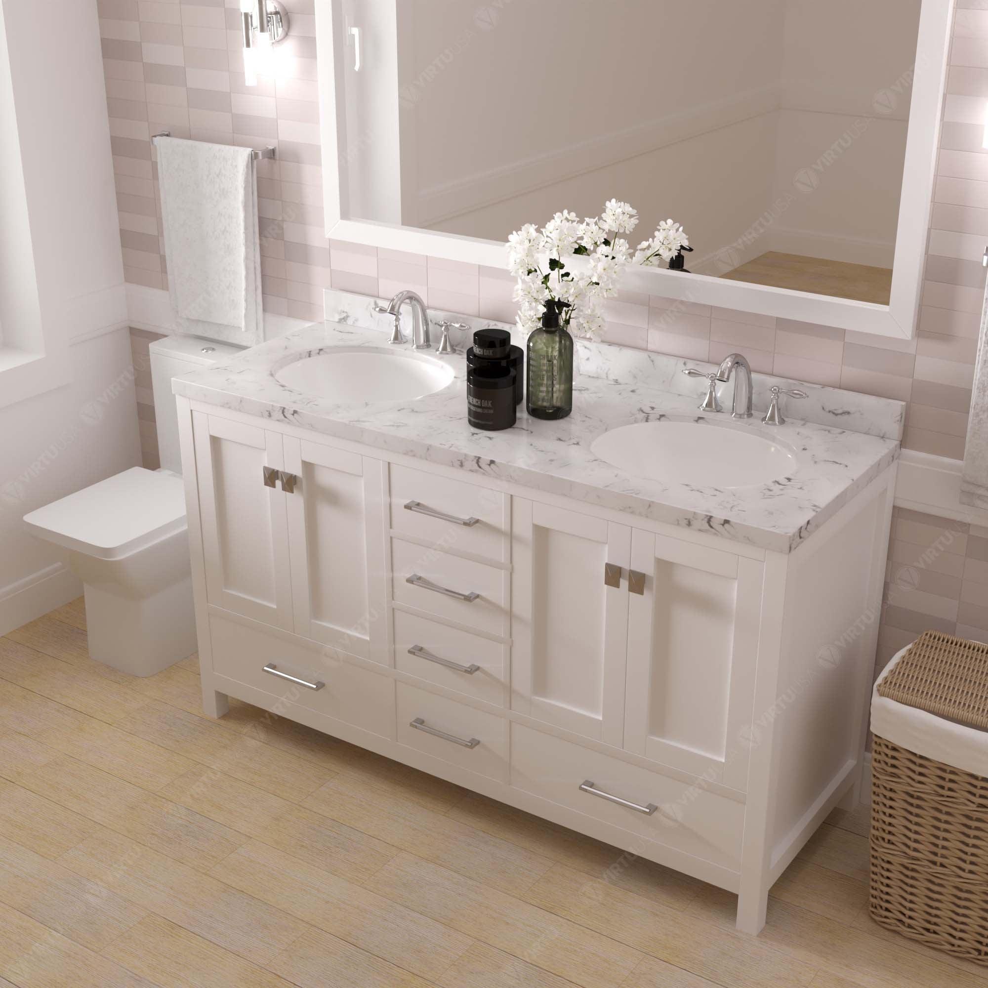 Virtu USA Caroline Avenue 60" Single Bath Vanity in White (multiple options) - Bathroom Design Center
