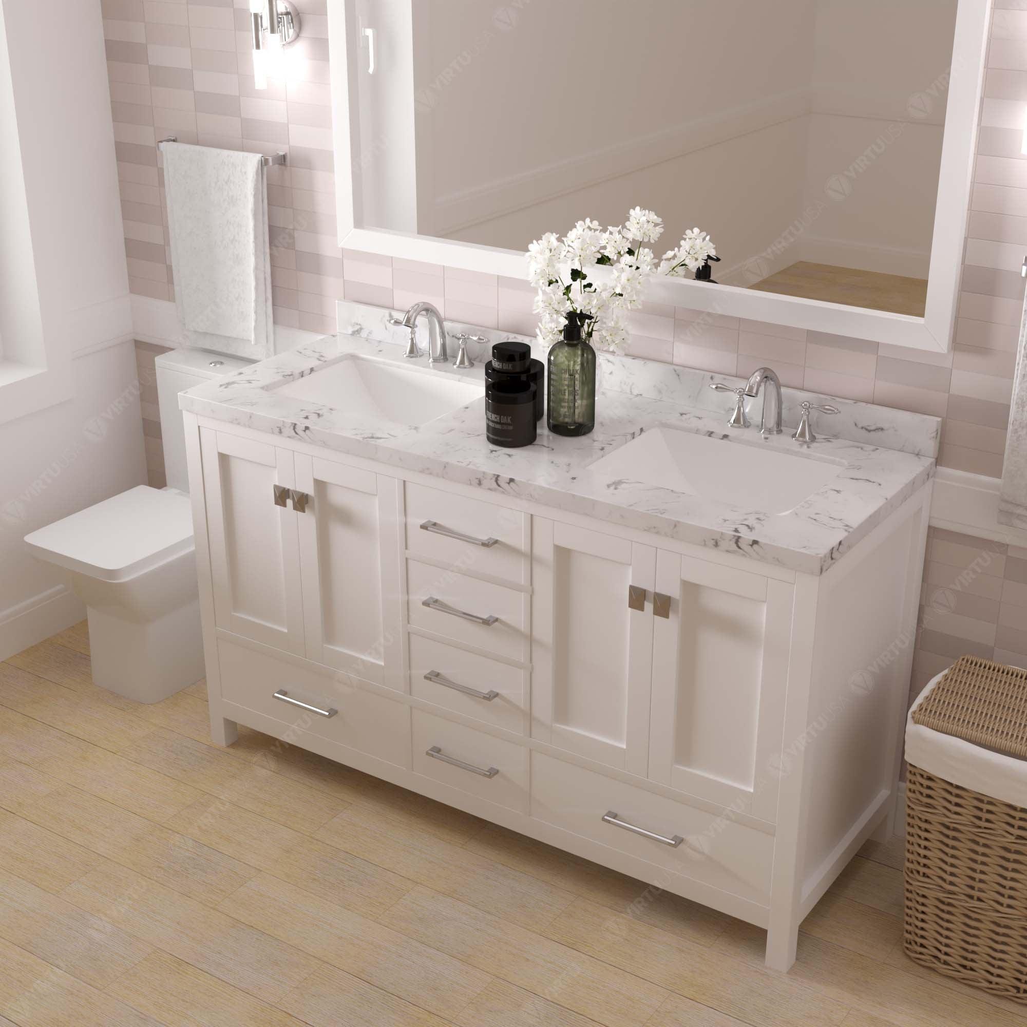 Virtu USA Caroline Avenue 60" Single Bath Vanity in White (multiple options) - Bathroom Design Center