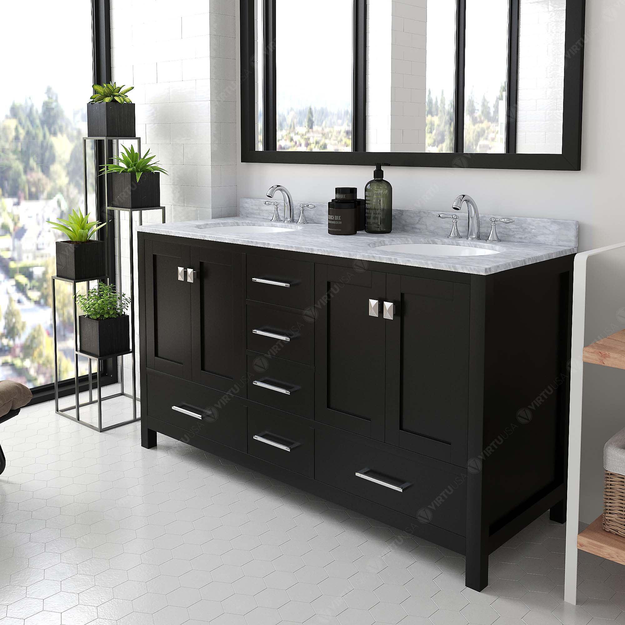 Virtu USA Caroline Avenue 60" Double Bath Vanity in Espresso - Bathroom Design Center