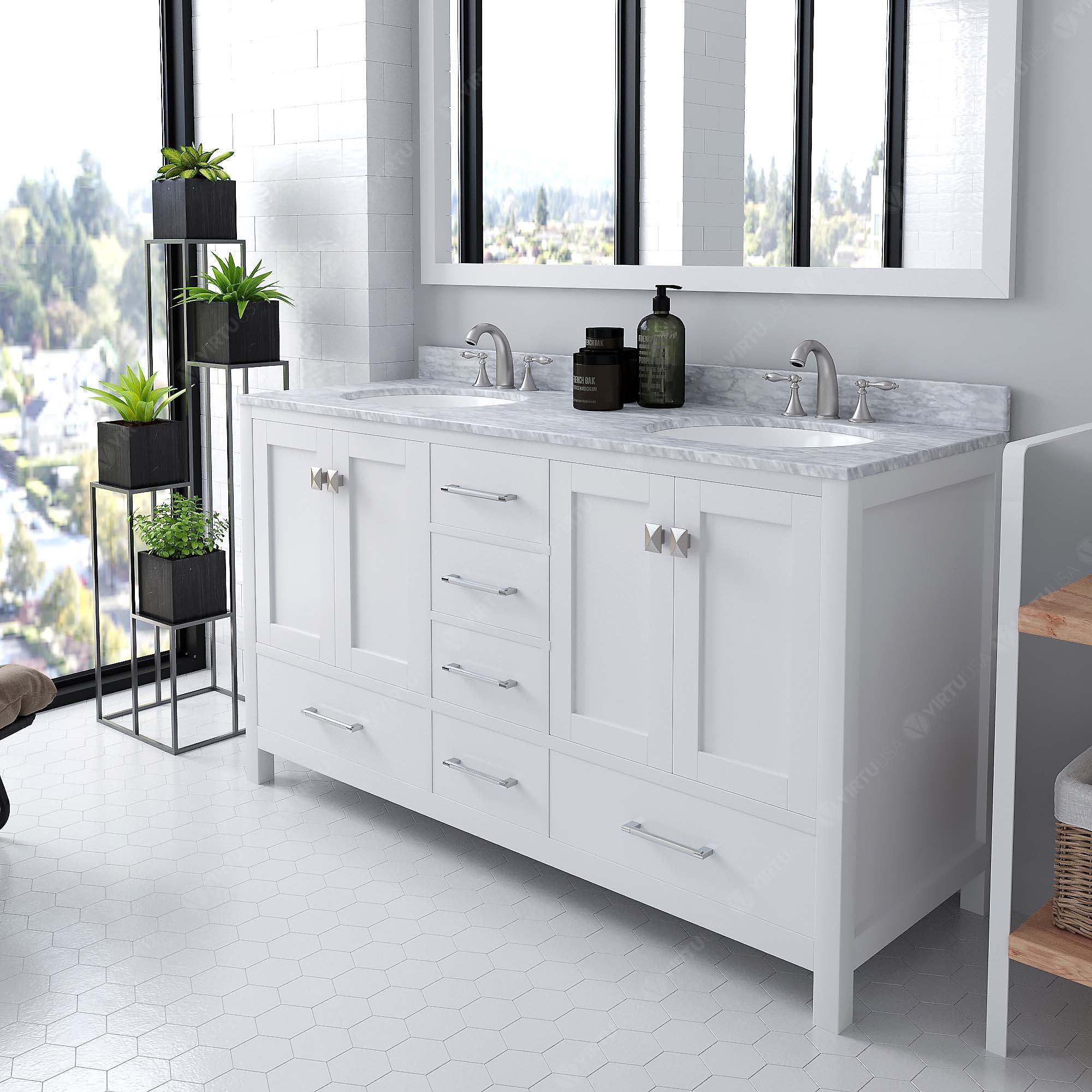 Virtu USA Caroline Avenue 60" Single Bath Vanity in White (multiple options) - Bathroom Design Center